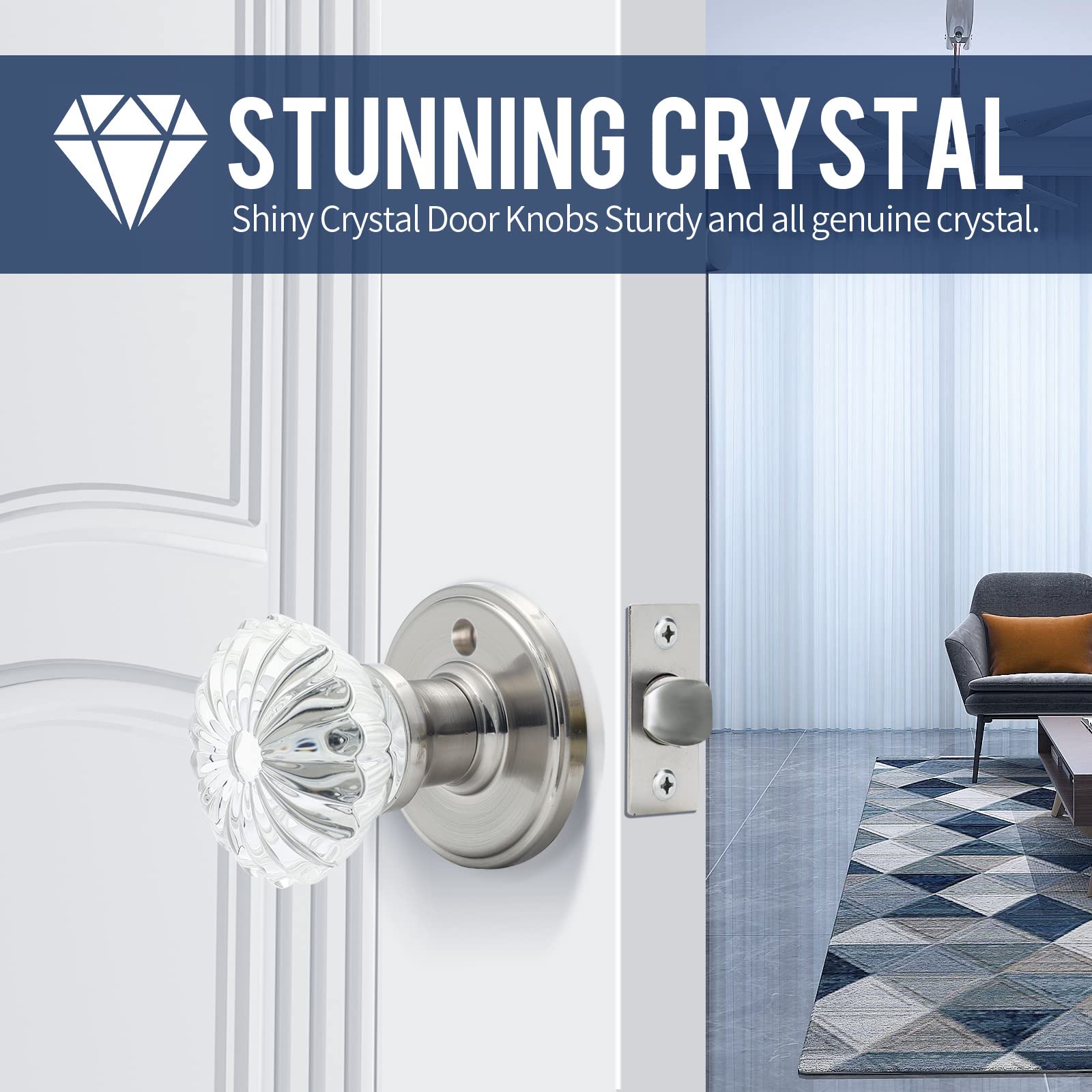 Cielsa Dawn Glass Door Knobs Interior with Lock, Satin Nickel Door