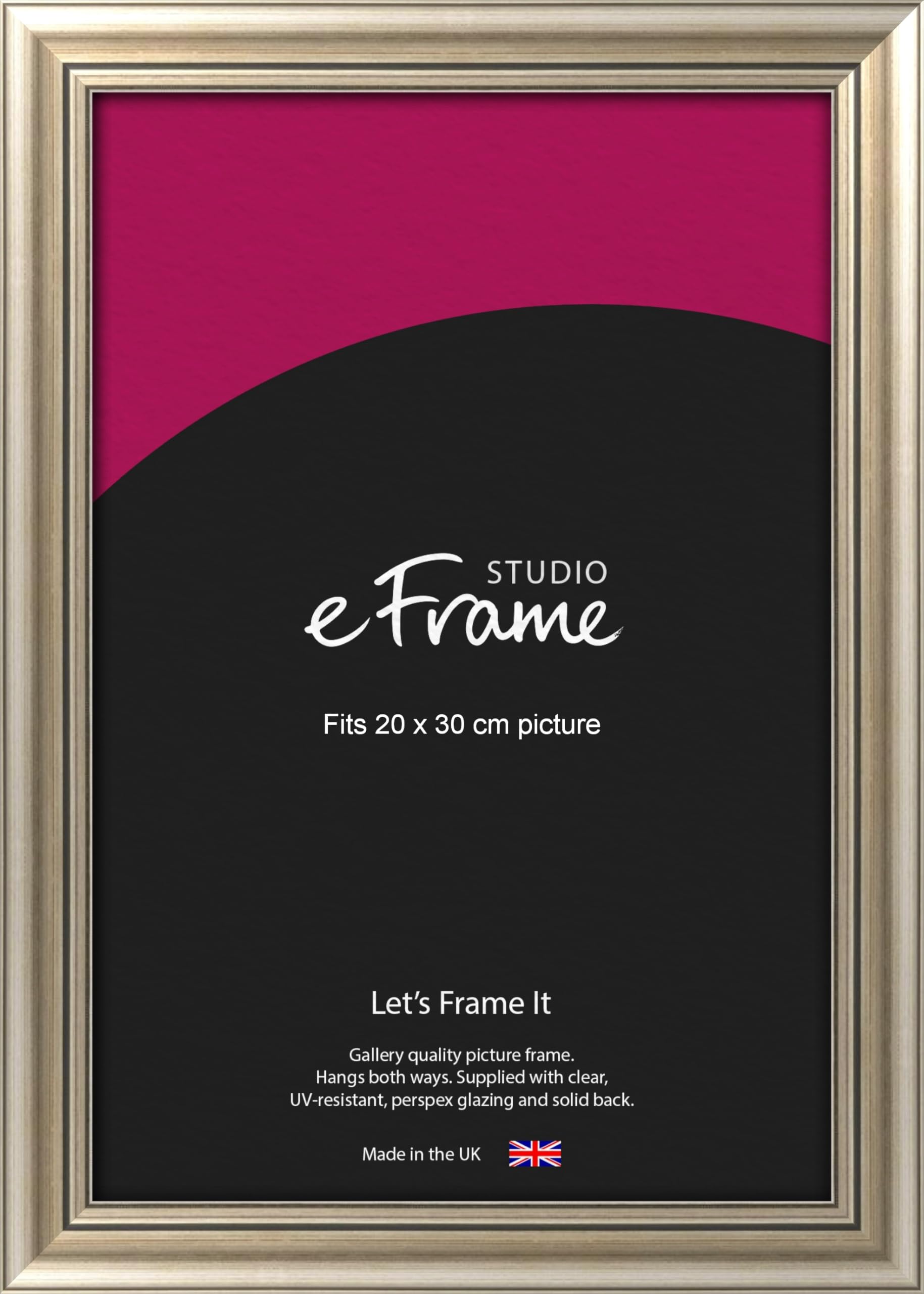 eFrame 20x30cm Frame - Classic Silver Wood 30x20cm Picture Frame / 20x30cm Silver Photo Frame. Fitted with Clear Perspex (Non-Glass), 2mm MDF Back and Wall Hanging Fixings