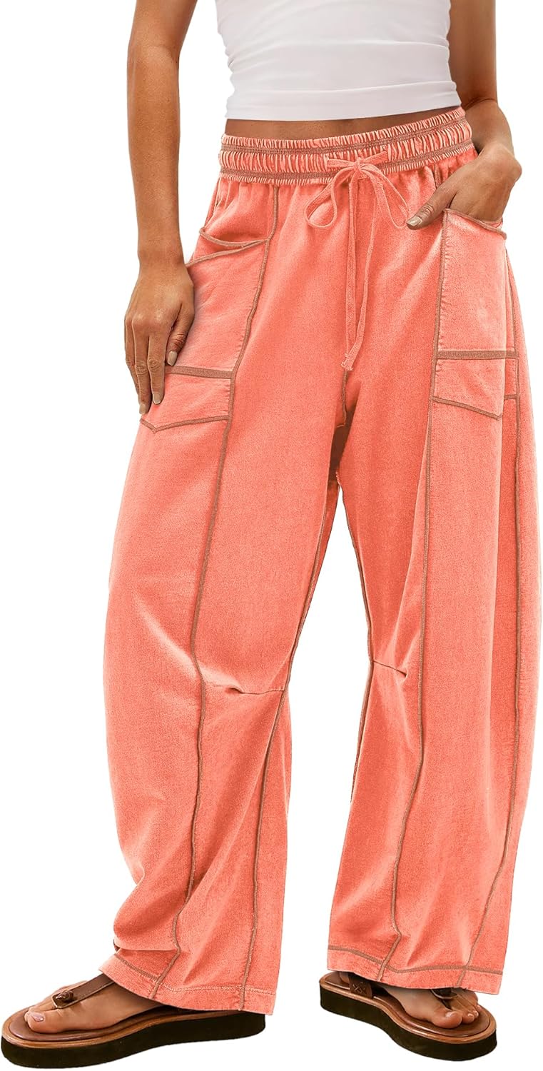 Yanekop Womens Baggy Wide Leg Pants Casual Fall Trousers Palazzo Pants Drawstring Waist Barrel Sweatpants with Pockets