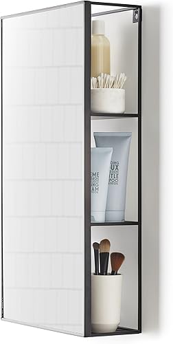 Umbra Cubiko - Armario de almacenamiento rectangular de metal negro de 24 x 12 pulgadas con 3 estantes