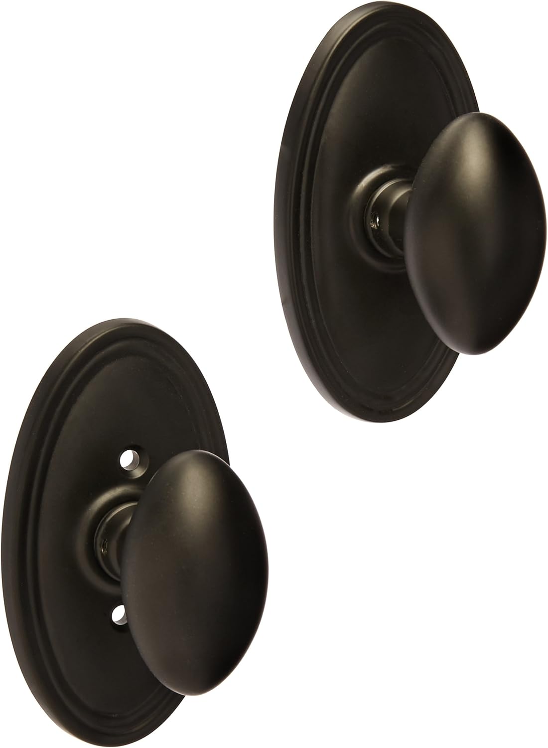 Oval Rosette Set with Elliptical Brass Knobs Passage in Matte Black. Decorative Doorknobs.