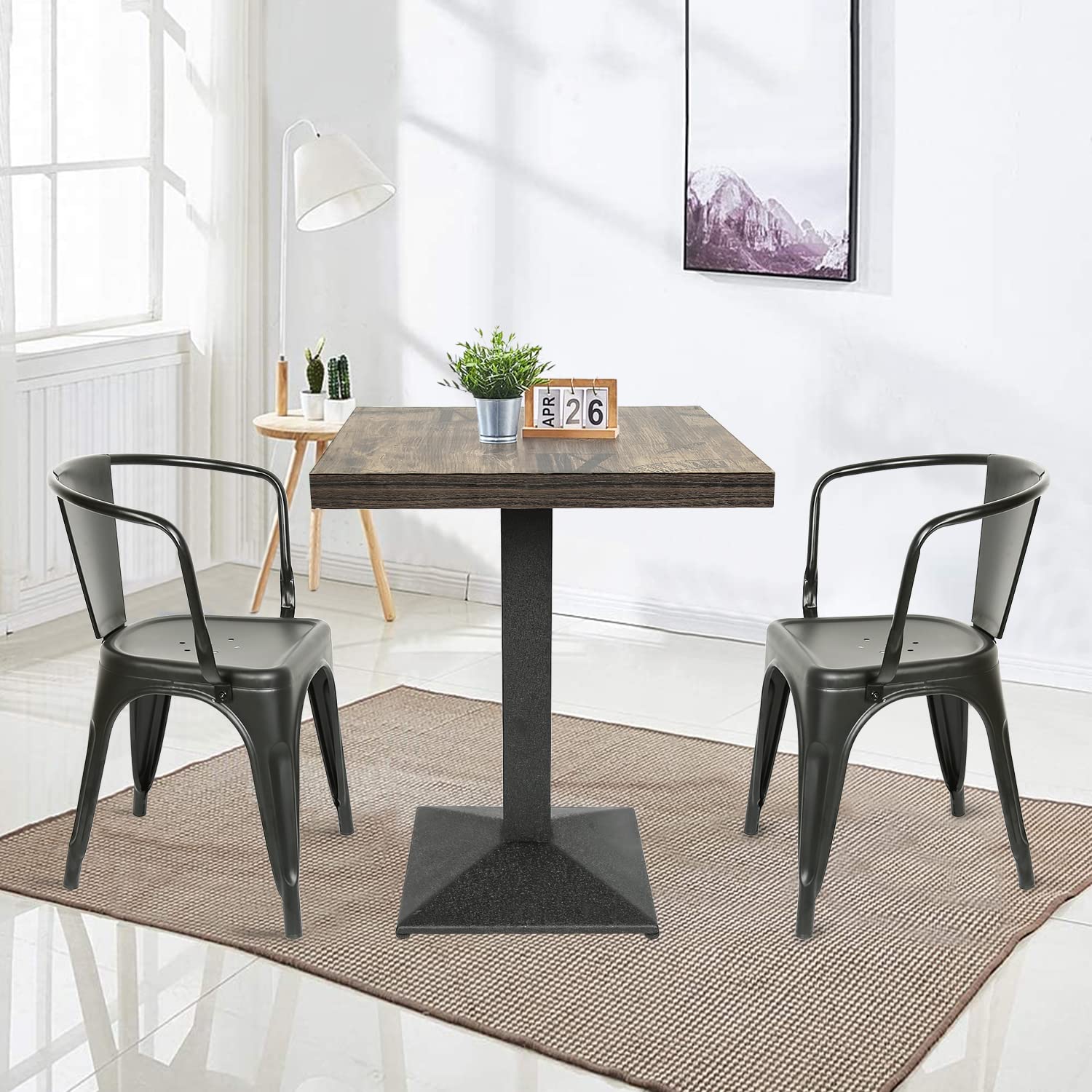 Tavolo Rettangolare in Stile Rustico Industriale in MDF e Metallo, Bar Tondo In Legno E Metallo - Tavolo Da Cucina e Tavolino Da Appoggio 60 * 60 * 75cm