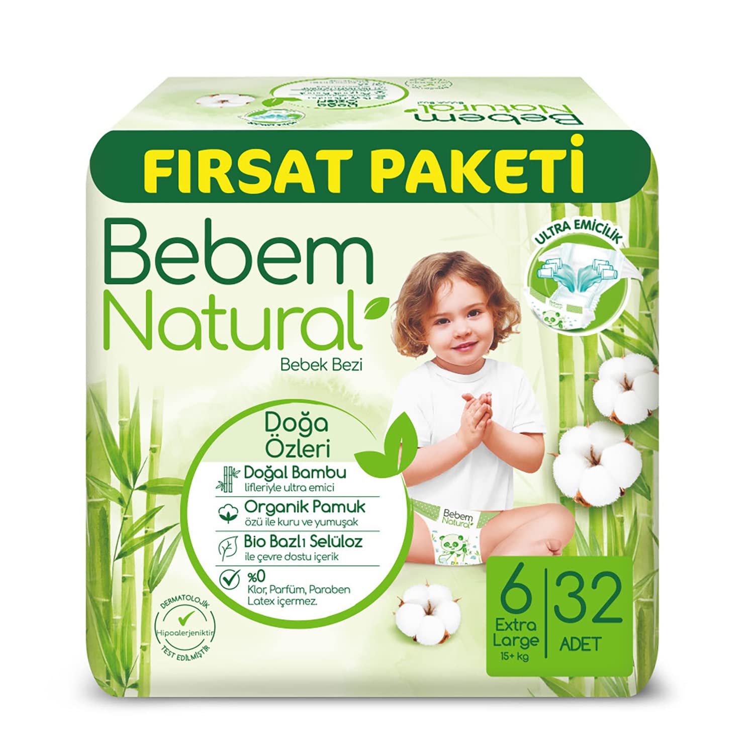 Bebem Natural 6 Beden Xlarge Fırsat Paketi Bebek Bezi (1 x 32 Adet)