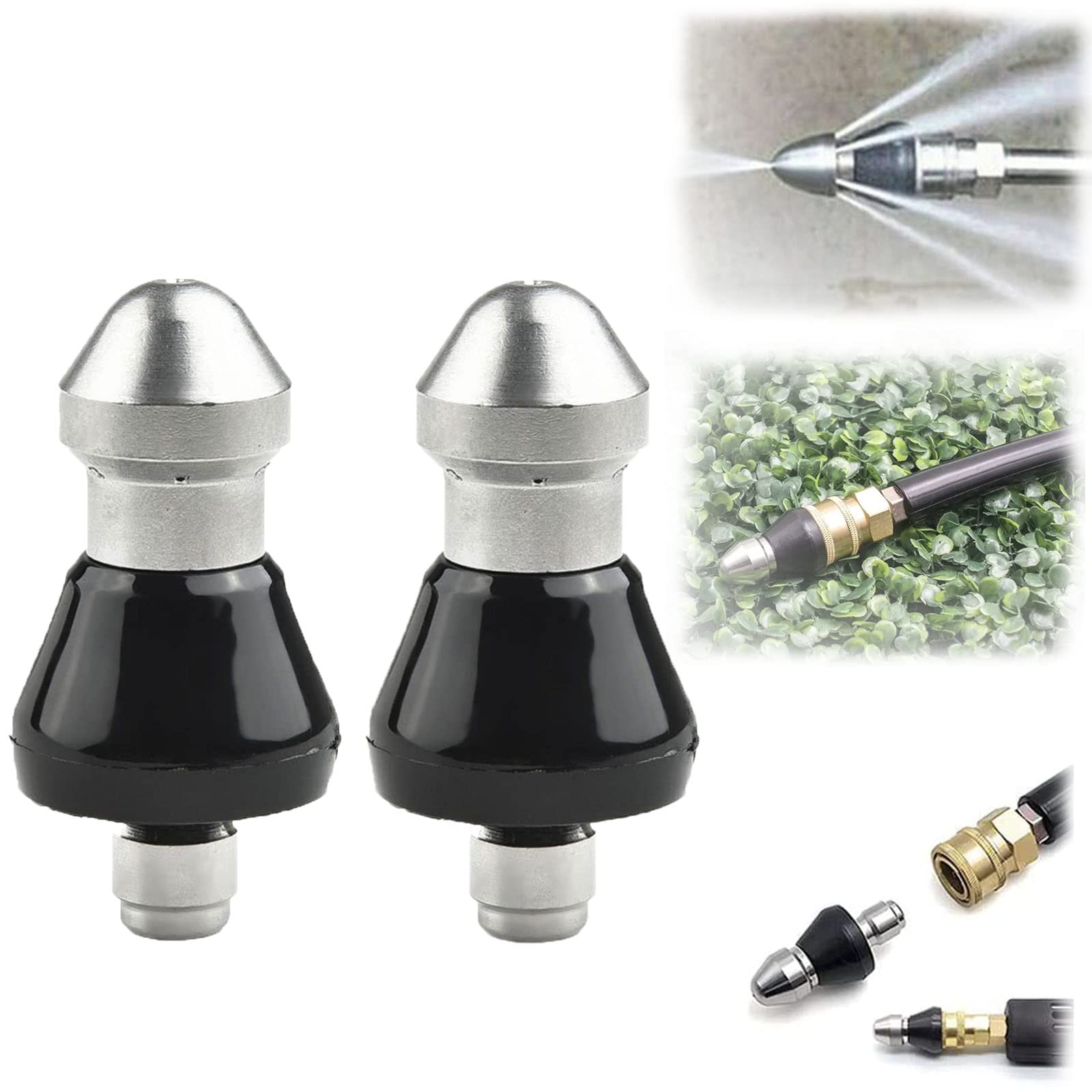 Pousbo Sewer Cleaning Tool High-pressure Nozzle, Sewer Cleaning Tool High-pressure Nozzle, 1/4" Pressure Washer Sewer Jetter Nozzle with Stainless Steel (2PC)
