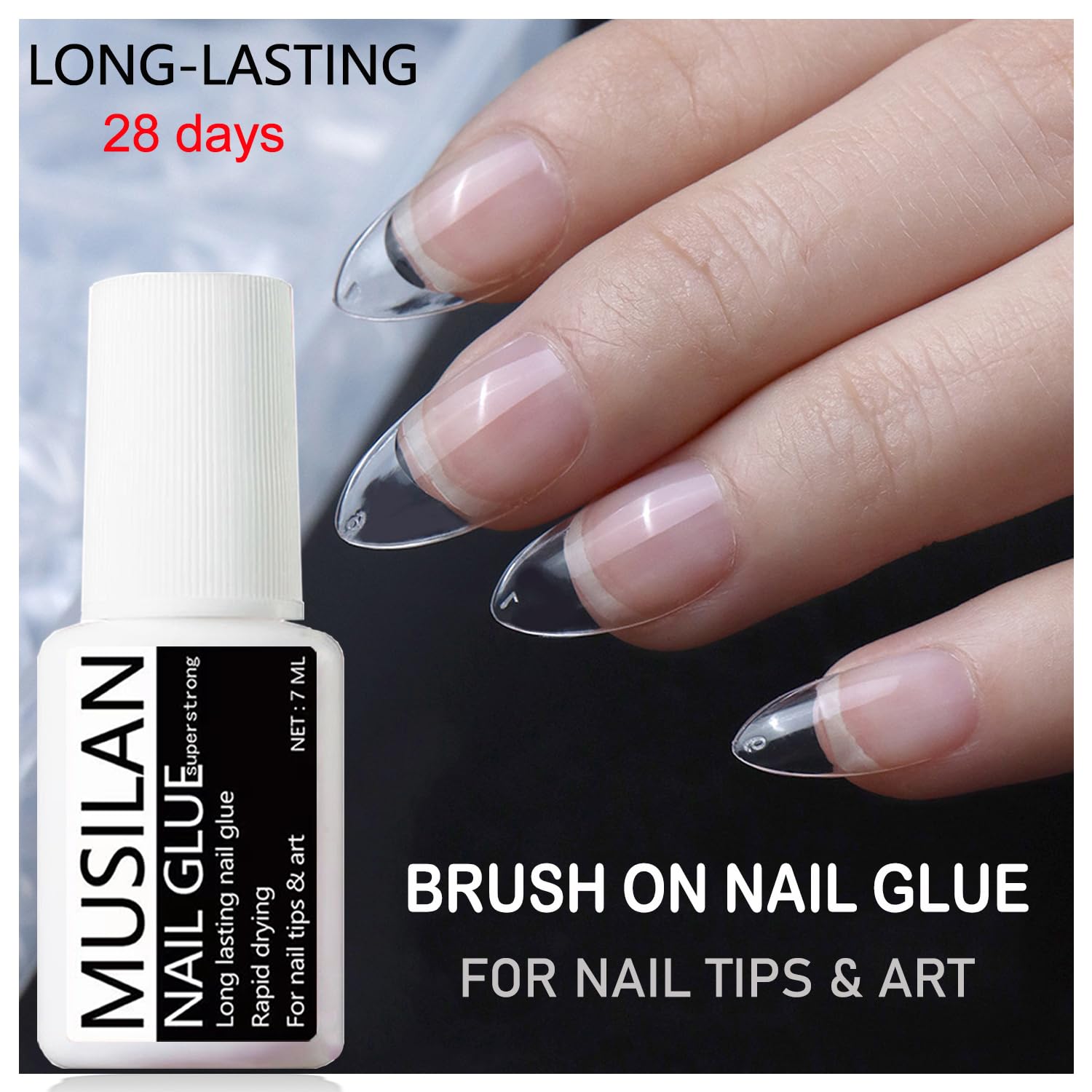 MUSILAN Nail Glue for Press On Nails, Professional Nail Tip Glue, Super Strong Nail Gel Glue for Acrylic Nails, False Nails Tips Adhesive with Glue Brush