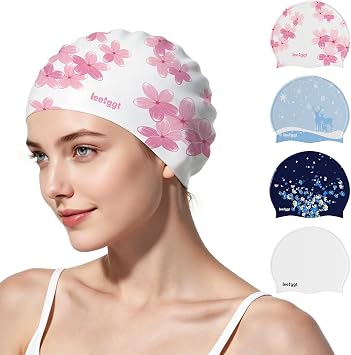 Womens Silicone Swim Cap, Waterproof Swimming Cap Non-Slip Comfortable Fit for Women Girls Adult