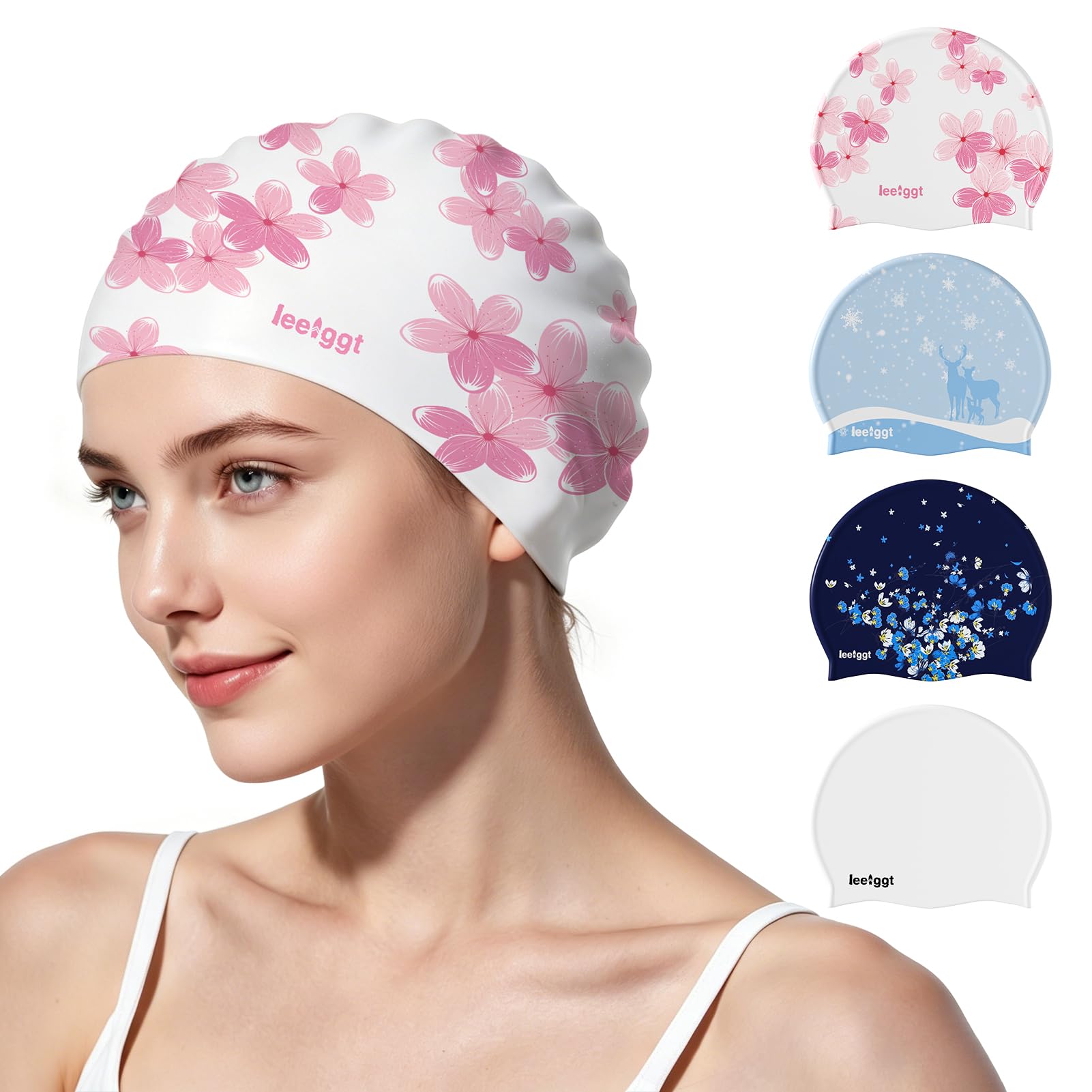 Silicone Swim Cap for Women Men, Comfortable Stretch Fit