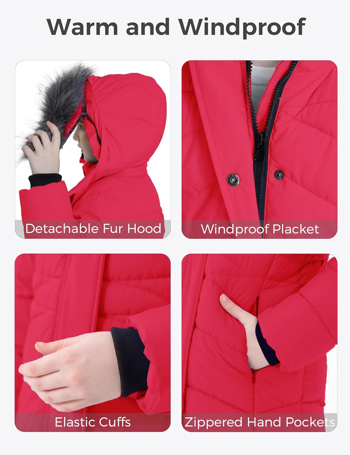 wantdo Girls' Winter Coats Long Puffer Jacket Fleece Jacket with Hood - Image 5