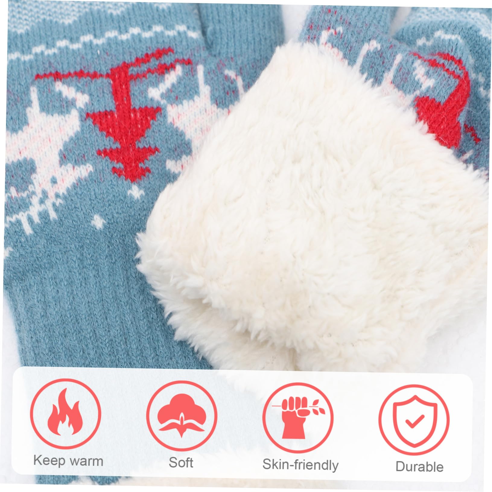 Ipetboom Weiches Warmes Weihnachts Strickset Damen Mütze Schal Handschuhe Winddicht Gestrickt Kuschelig für Winter Ski Party Familie Vielseitig Blau