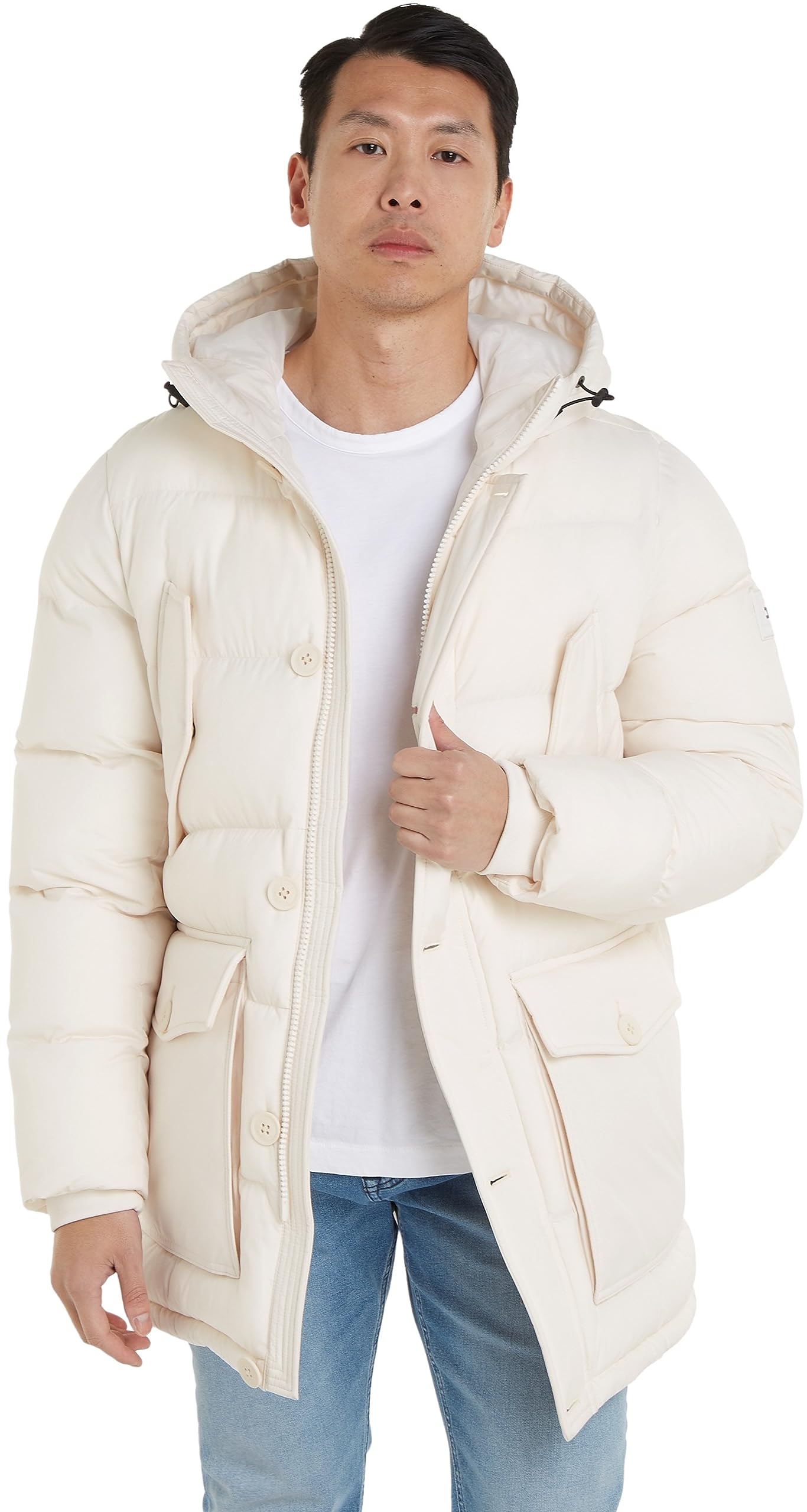 Tommy Hilfiger Men's Parka Winter, Beige (Weathered White), L