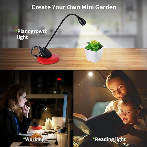 Miniatura 5 de chiphy Luces de cultivo, luz de cultivo de mesa, luz de espectro completo con clip para plantas de interior, brillo regulable, ideal para plantas