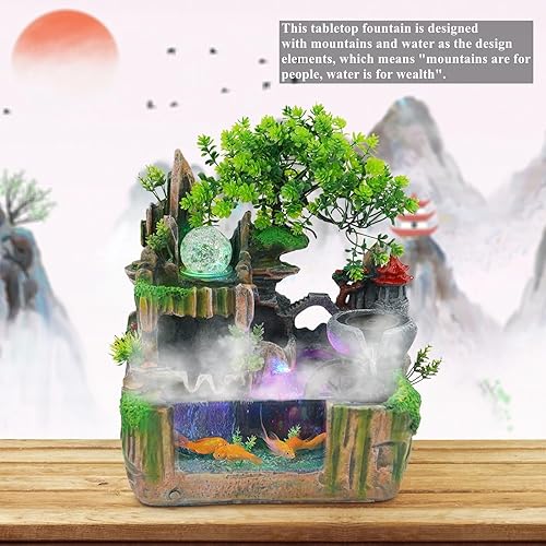 Miniatura 2 de Rockery Fountain - Fuente de agua de mesa para interiores, humidificadora atomizadora, decoración de escritorio, con luz LED, cascada de 110 V con