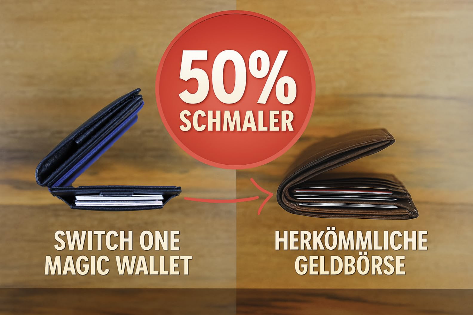Maverick Switch One Magic Wallet mit Münzfach – Echtleder Geldbörse für Herren & Damen | Karten, Scheine & Münzen in einem | RFID Schutz | Inkl. Geschenkbox