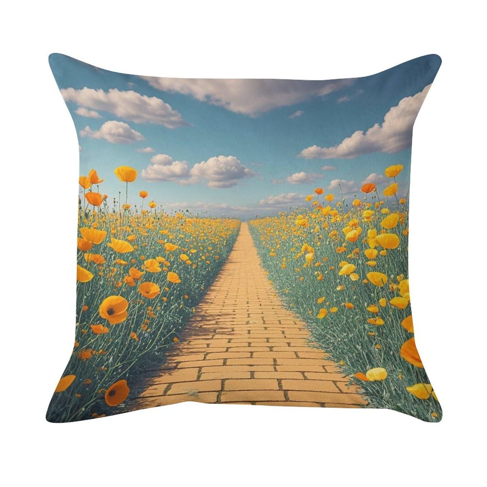 FekiLoot Poppies Field Yellow Brick Road Pillow Covers Luxury Velvet Square Pillowcases Throw Pillows Case with Invisible Zipper Decorative Velvet Cushion Covers Ultra Soft Lumbar Pillow Shells