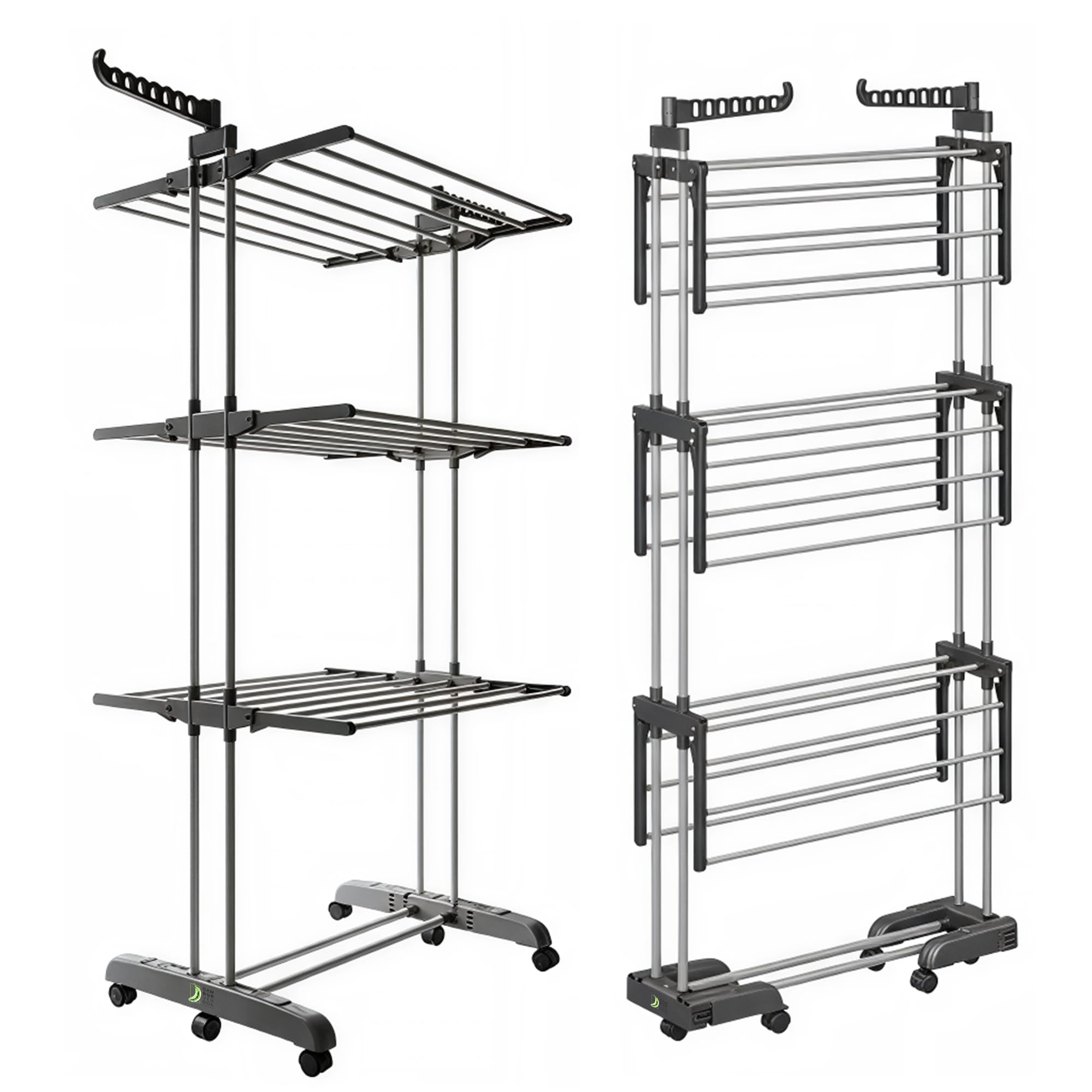 CAMBURVERDON® Tendedero Vertical Tipo Torre - Base Plegable | BASE PLEGABLE: guardado ultra compacto. Incluye 10 perchas exclusivas. Acero inox (50kg), 4 niveles y movilidad 360º.