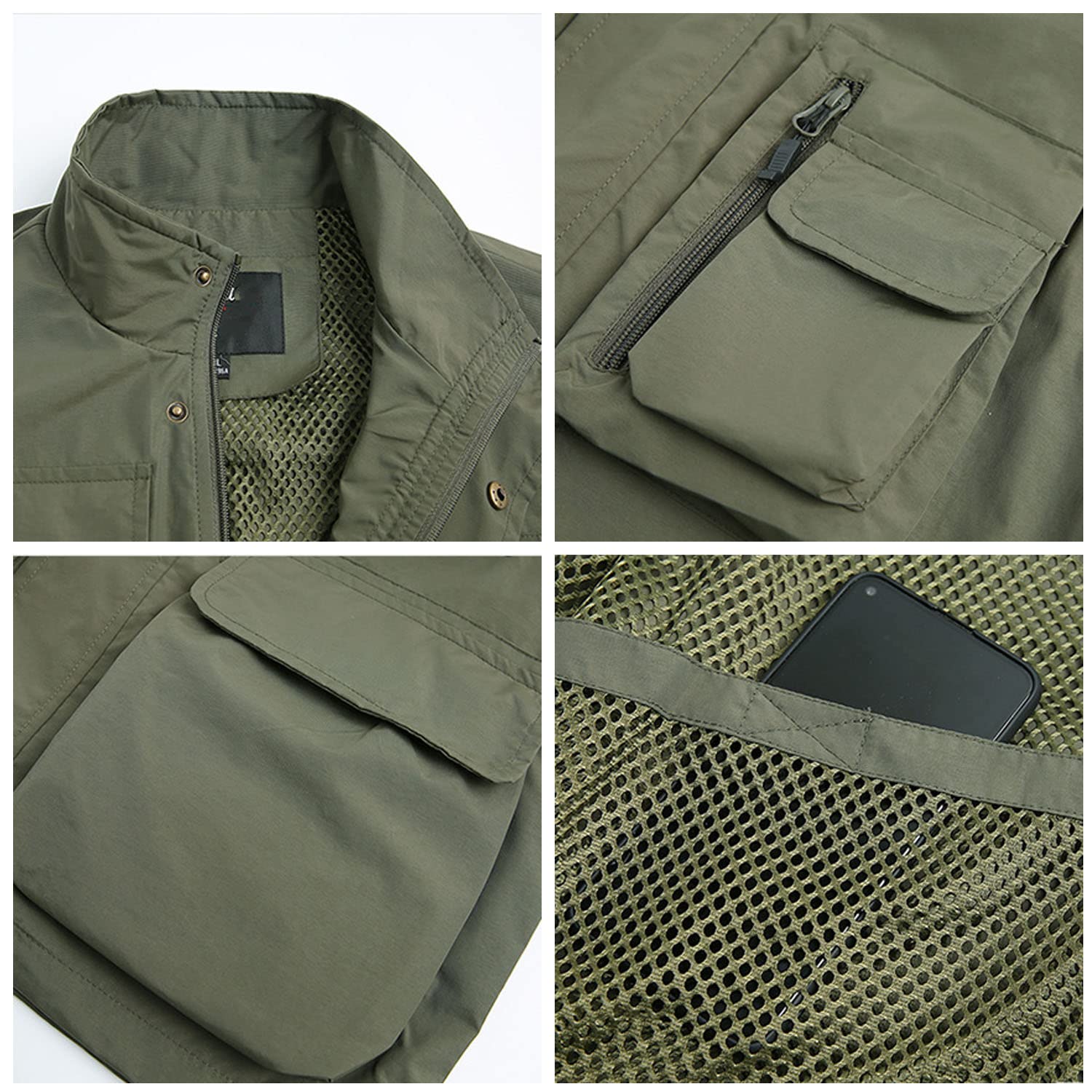 Chaleco Sin Mangas con Multibolsillos para Hombre Chaleco De Pesca Exterior Chaleco Casual Multifuncional Chaqueta Impermeable De Secado Rápido