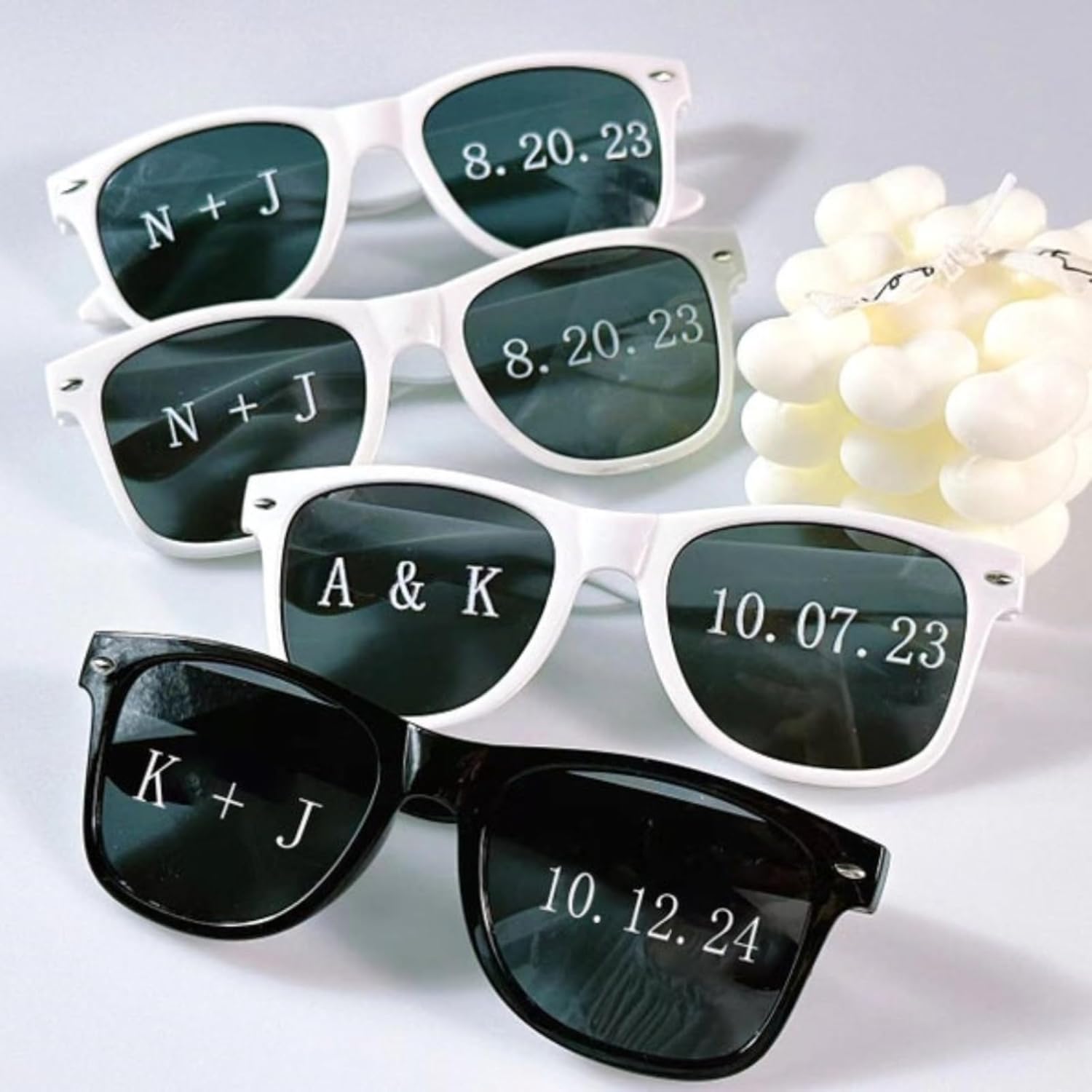 mxn Personalised Sunglasses Stickers,Custom Name Initials and Date Vinyl Decal Stickers,Sunglasses Decals,DIY,Wedding,Hen Do,Bridal,Bachelorette,Birthday Party,Wedding Favour (20 sets (40 sheets))