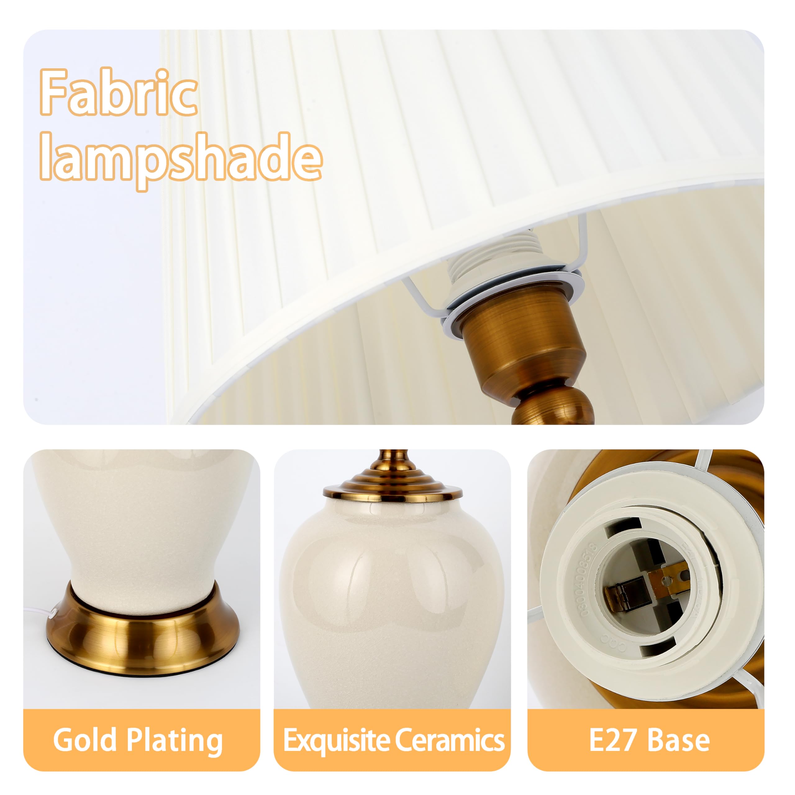 Lampa stołowa E27 Nowoczesne lampy nocne, biała tkanina klosz lampy biurkowe, ceramiczna lampa do sypialni dekoracja sypialni lampka do czytania, biała