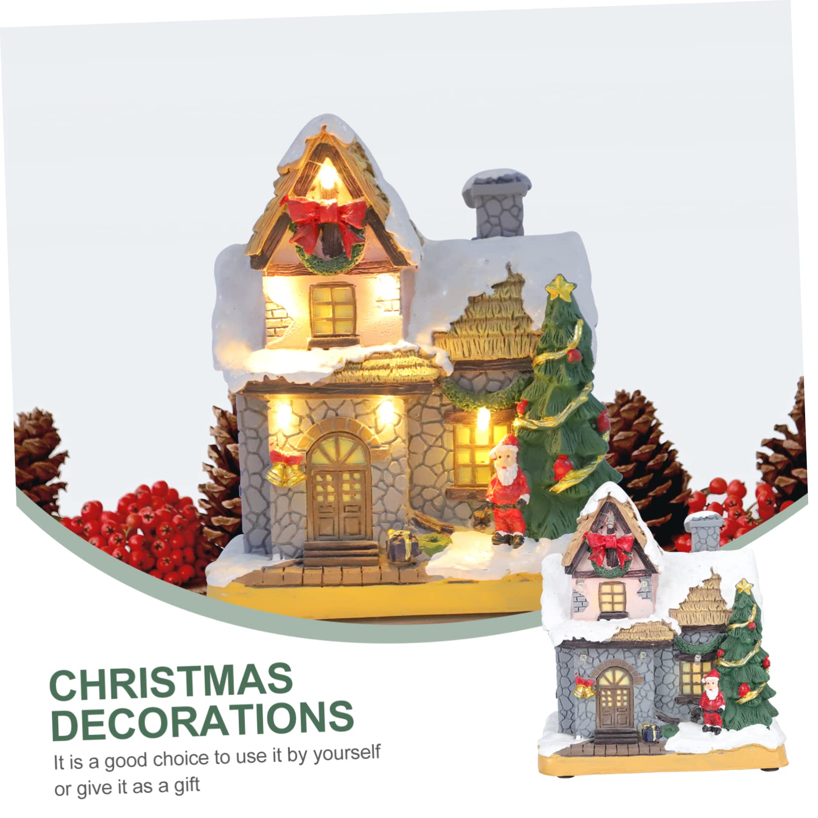 KOMBIUDA Casa Decorativa Natalizia con Pupazzo di Neve Scena in Resina Mini Casa Illuminata Decorazione Invernale per Casa E Ufficio