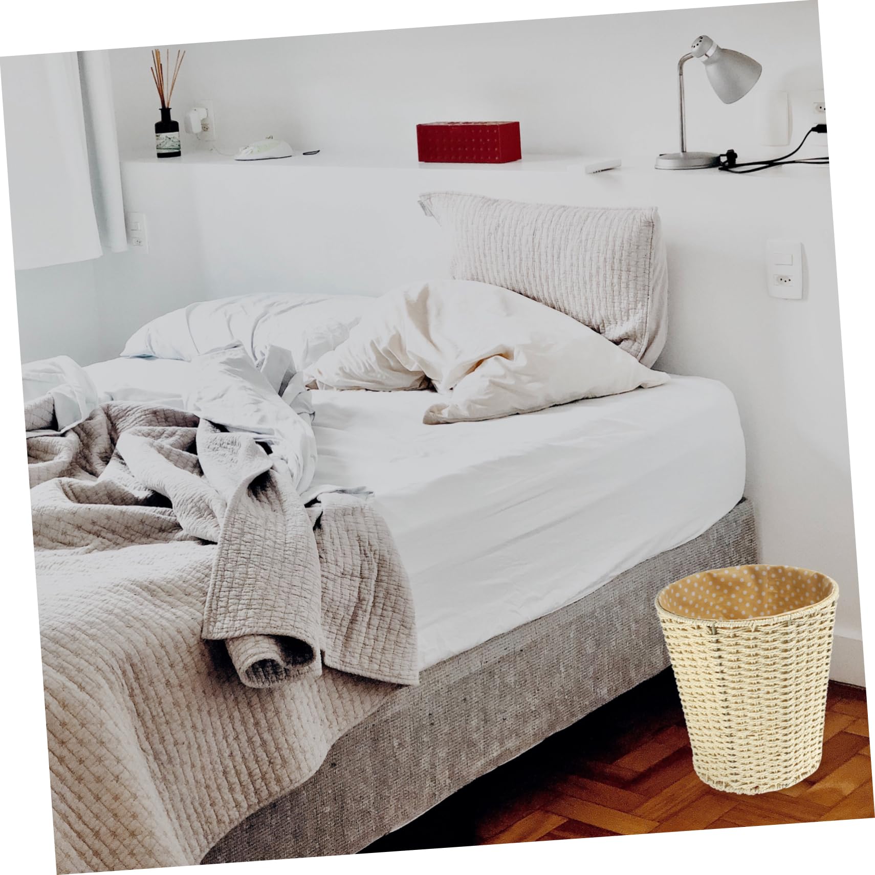 Cesta de Ropa Sucia Tejida de Gran Capacidad con Forro de Tela Beige