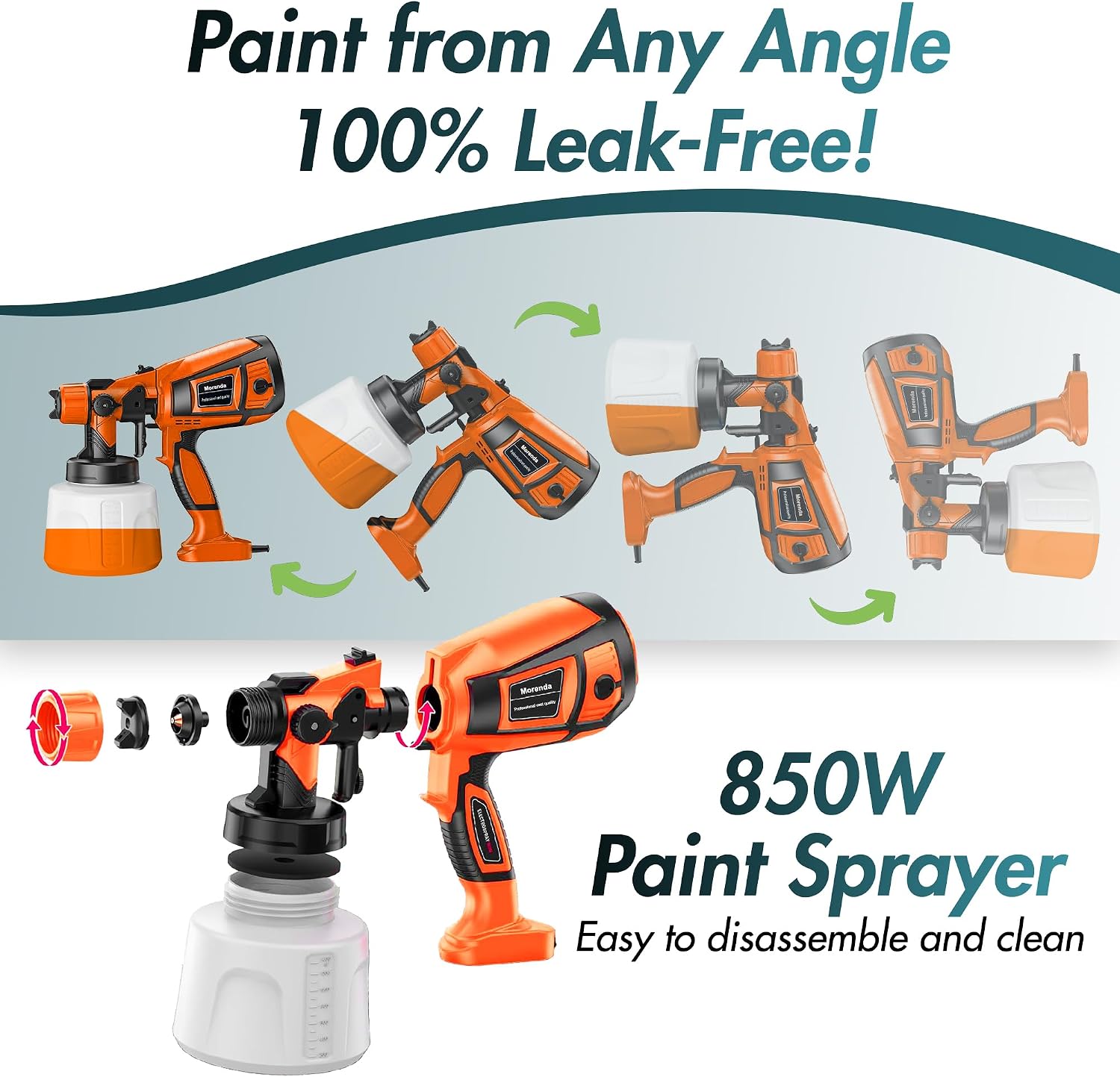 Paint Spray Gun – 850W HVLP Paint Sprayer with 1400ml Tank, 3 Nozzles, 3 Spray Pattern, Easy-to-Clean Electric Paint Sprayer for House, Furniture, Wall, Cabinet, Door, Garden Fence, Car, DIY
