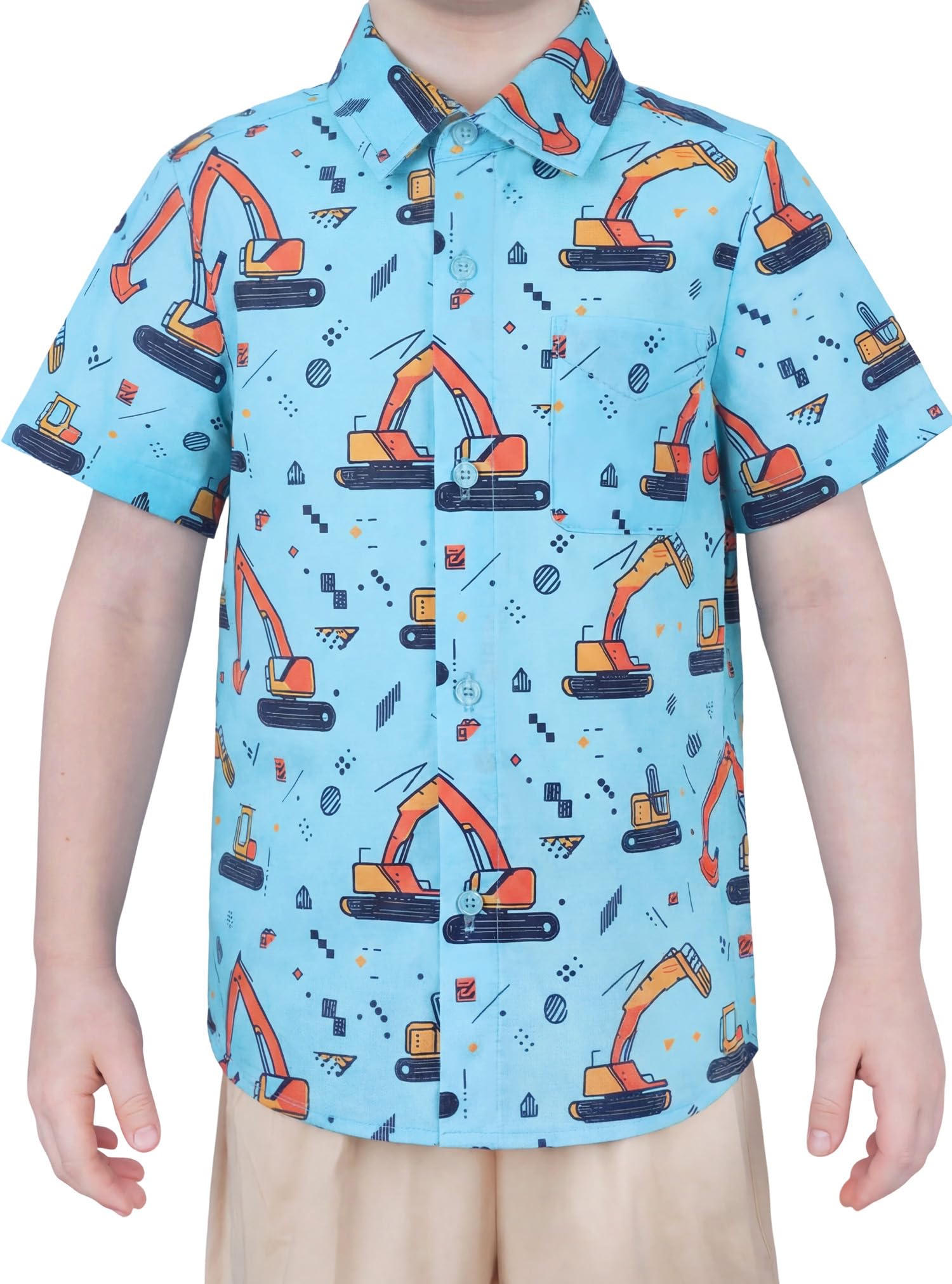 Boys Hawaiian Button Down Shirt, Pure Combed Cotton Short Sleeve Size 3-15Y