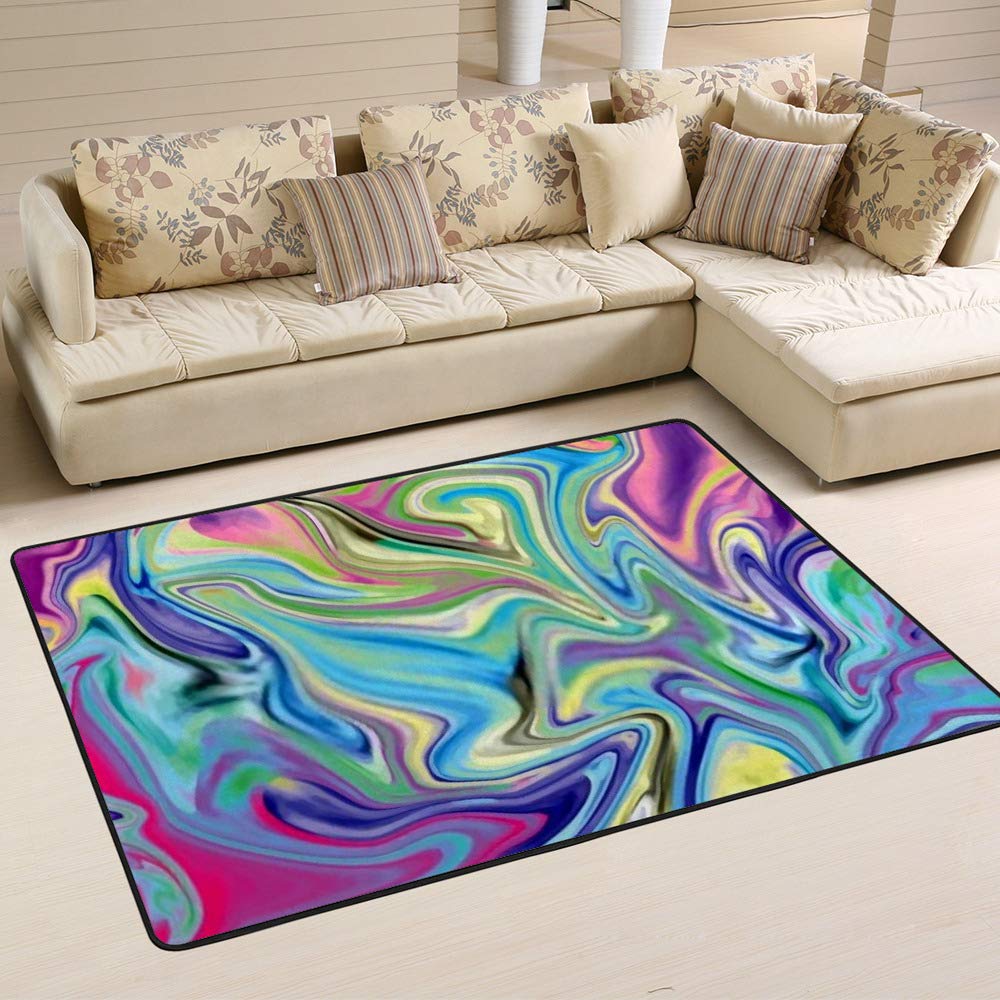 Tapis de grande taille motif marbre en microfibre polaire corail Chehong pour un salon moderne