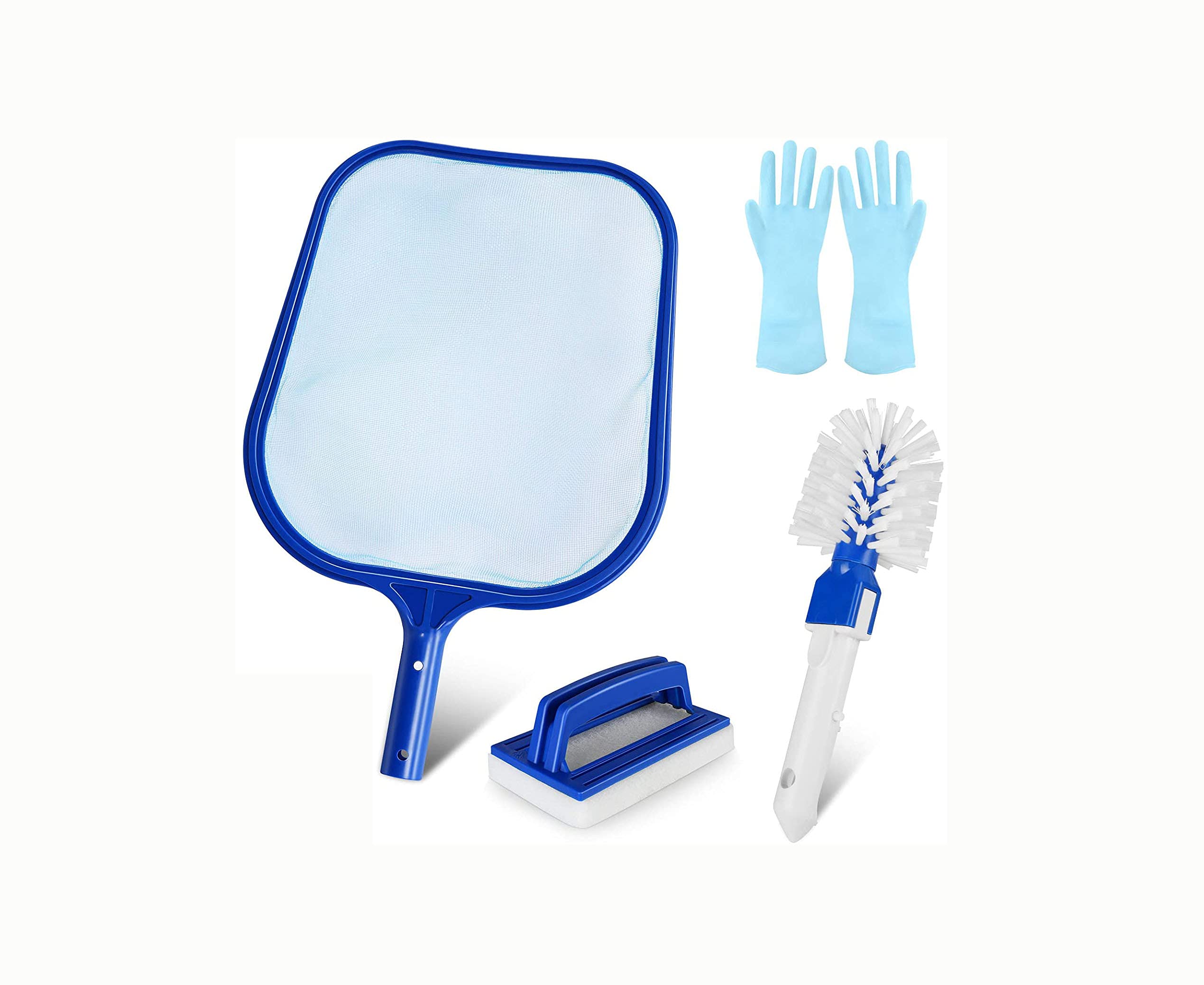 Skimmer Per Piscina A Rete Con Spazzola In Spugna E Guanti – Set Pulizia Per Piscine, Laghetti, Spa, Raccoglie Foglie E Detriti, Senza Asta
