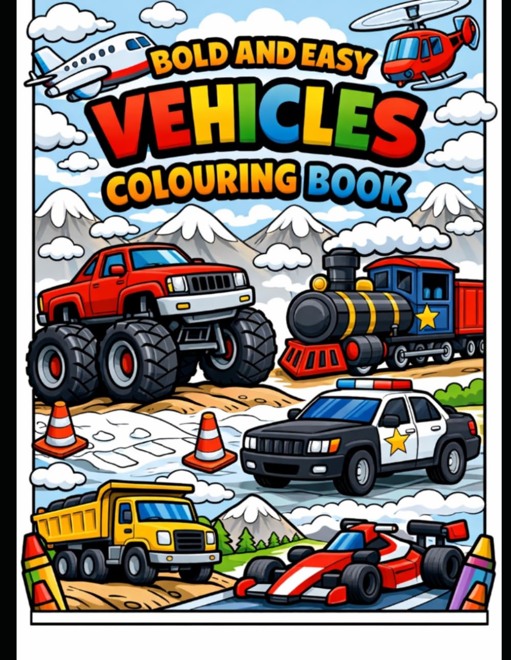 Vehicles Coloring Book for Kids Ages 3 to 6: Simple and fun vehicle pictures for young children to color