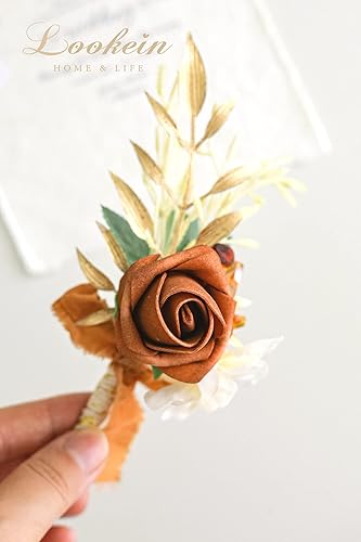 Miniatura 6 de Lookein Juego de 2 flores artificiales de terracota para hombres, flores artificiales, novios, padrinos de boda, ceremonia, aniversario, cena formal