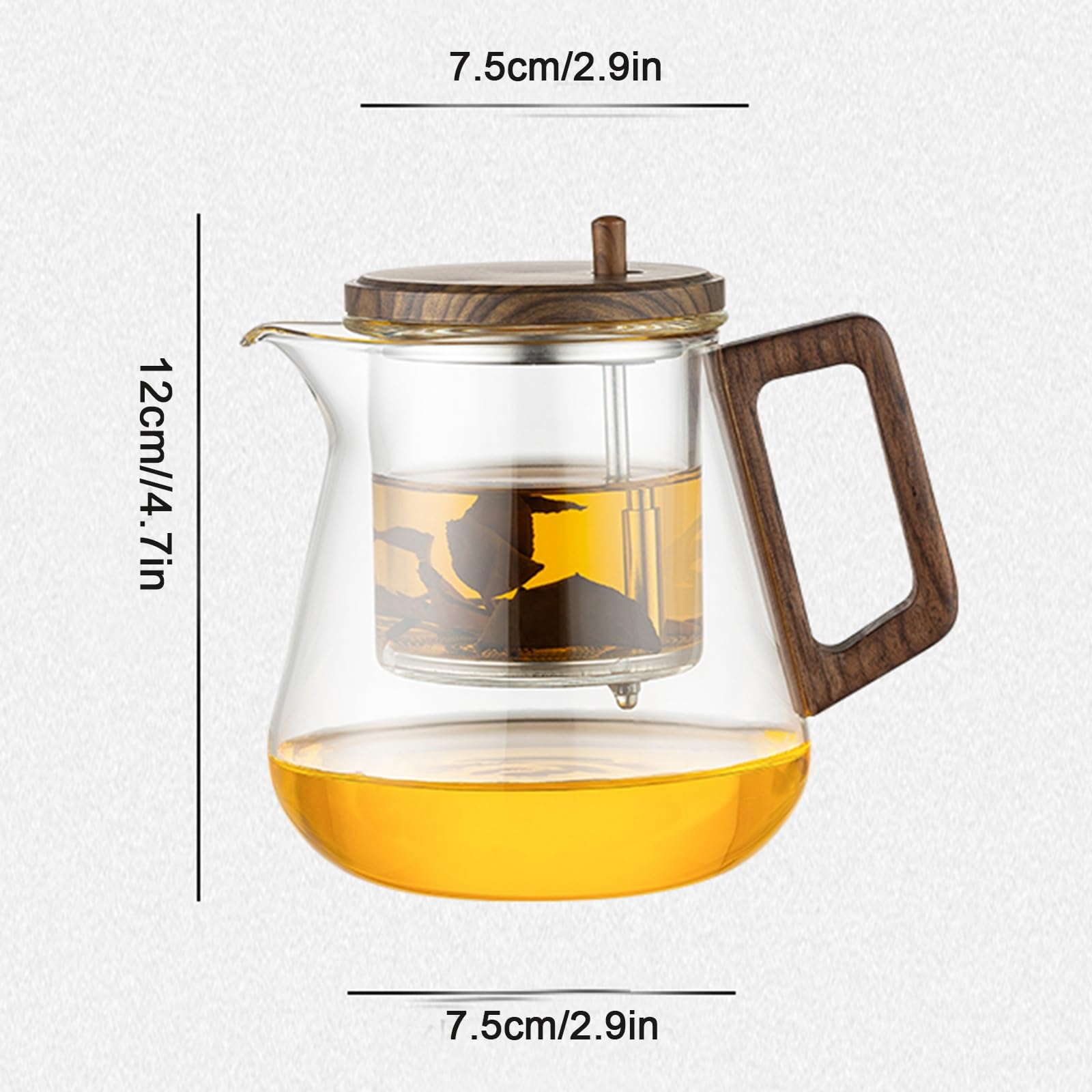 550ml Water Separation Glass Teapot with Wooden Handle, Holzdeckel Teekanne Glas Mit Siebeinsatz Glaskanne KäLtebestäNdiges Und HitzebestäNdiges, Enchantipot Magic Tea Pot(750ml 12 * 7.5 * 7.5cm)