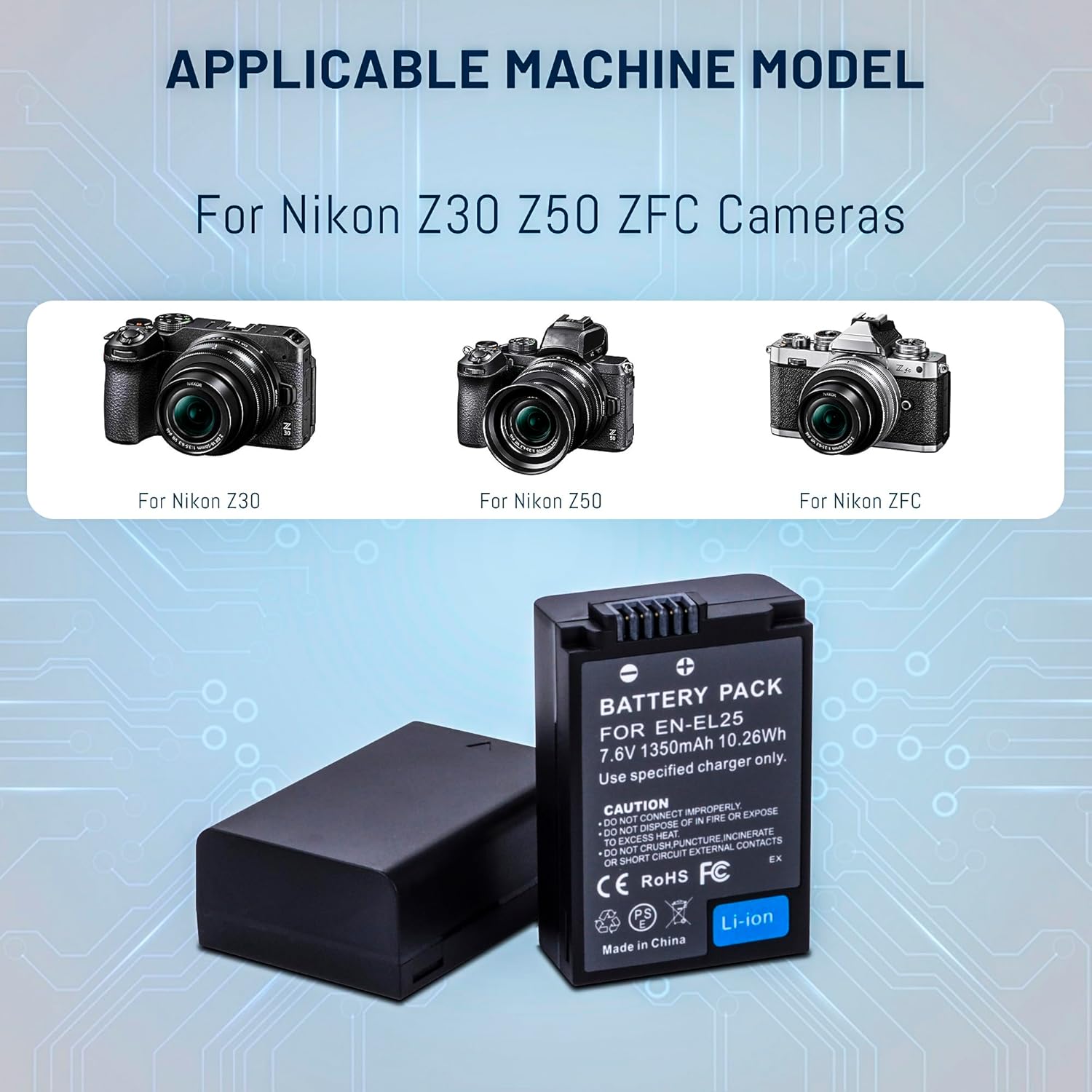 2-Pack EN-EL25/EN-EL25A Battery with USB-C LCD Dual Battery Charger Compatible with Nikon Z30 Z50 ZFC Cameras, MH-32 Charger