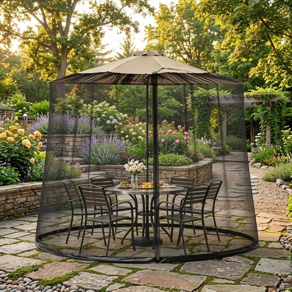 Patio Schirmnetz 300cm Winddicht Insektenschutz(White)