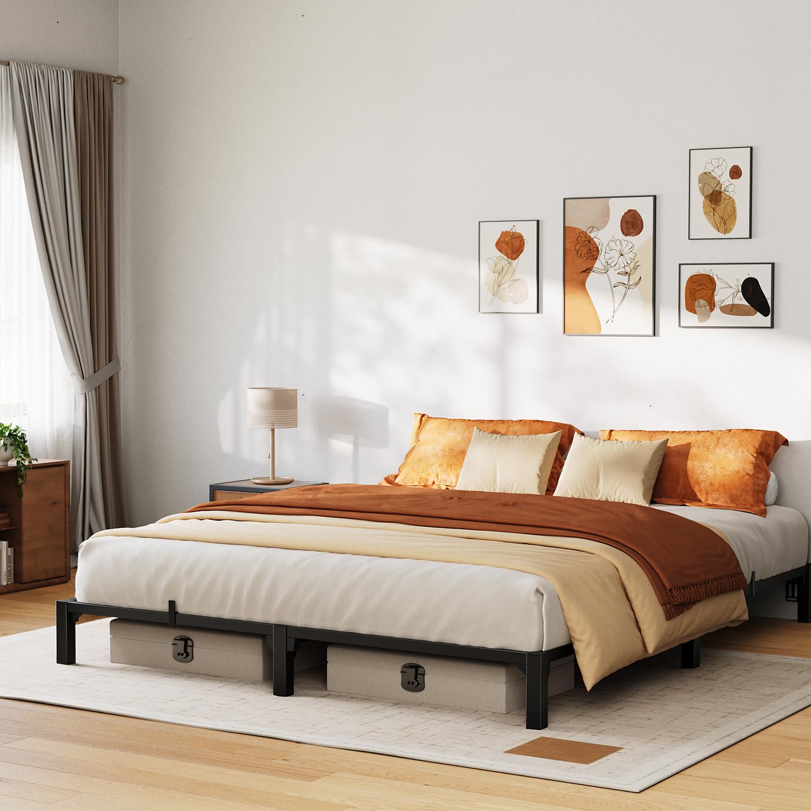 IDEALHOUSE King Size Bed Frame 8 Inch Metal Platform Bed Frame with Heavy Duty Steel Slats Easy Assembly