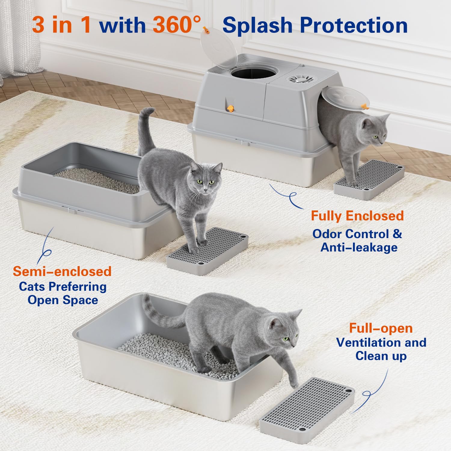 Stainless Steel Litter Box with Lid, XL Extra Large Cat Litter Box Enclosure, Front & Top Entry Covered Metal Cat Box with Steps & Scoop, Easy Cleaning - image 3