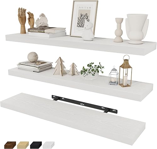 Miniatura 37 de Fun Memories Estantes flotantes de 36 x 8 pulgadas para pared, juego de 2 estantes de baño de granja, estantes de pared de madera de 36 pulgadas de