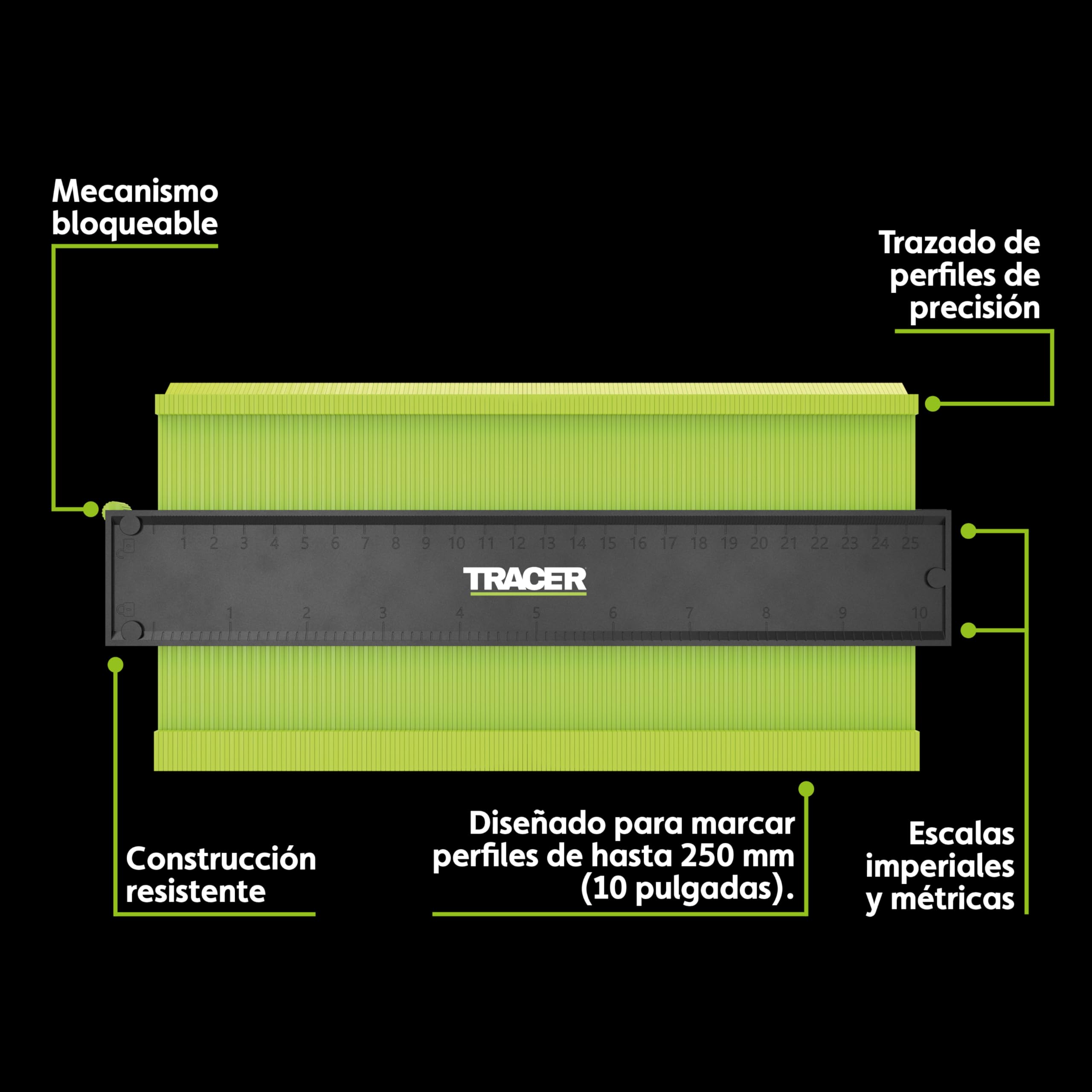 TRACER Medidor de contorno de 250 mm, medidor de marcado preciso con lápiz de construcción de agujero profundo TRACER. Calibre y juego de lápices de carpintero