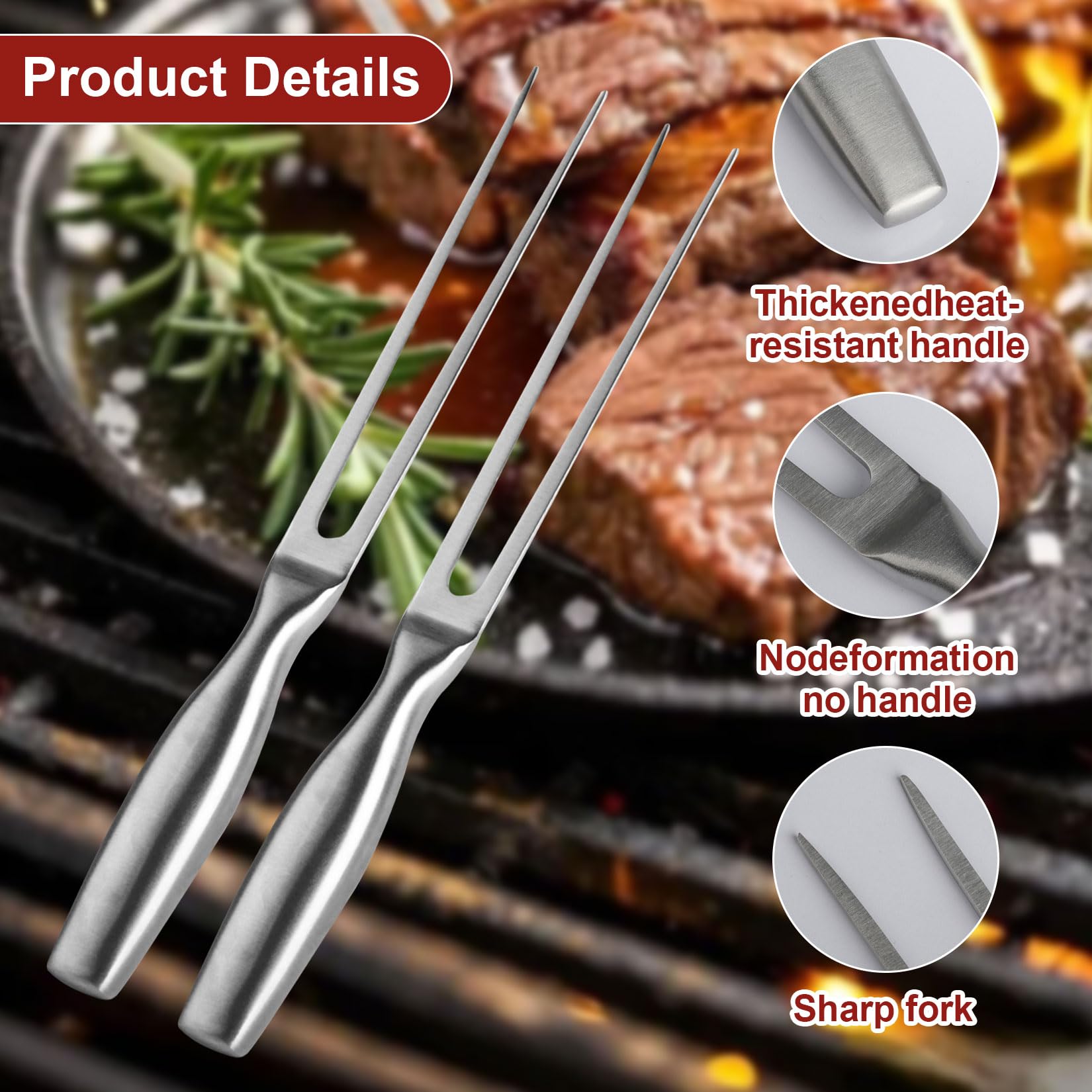 2 Pcs Tenedor para Carne de Acero Inoxidable, Tenedores de Pale con Mango, Tenedor de Carne de Acero Inoxidable para asar, trinchar, cocinar, preparar pavo, asar carnes y cenas