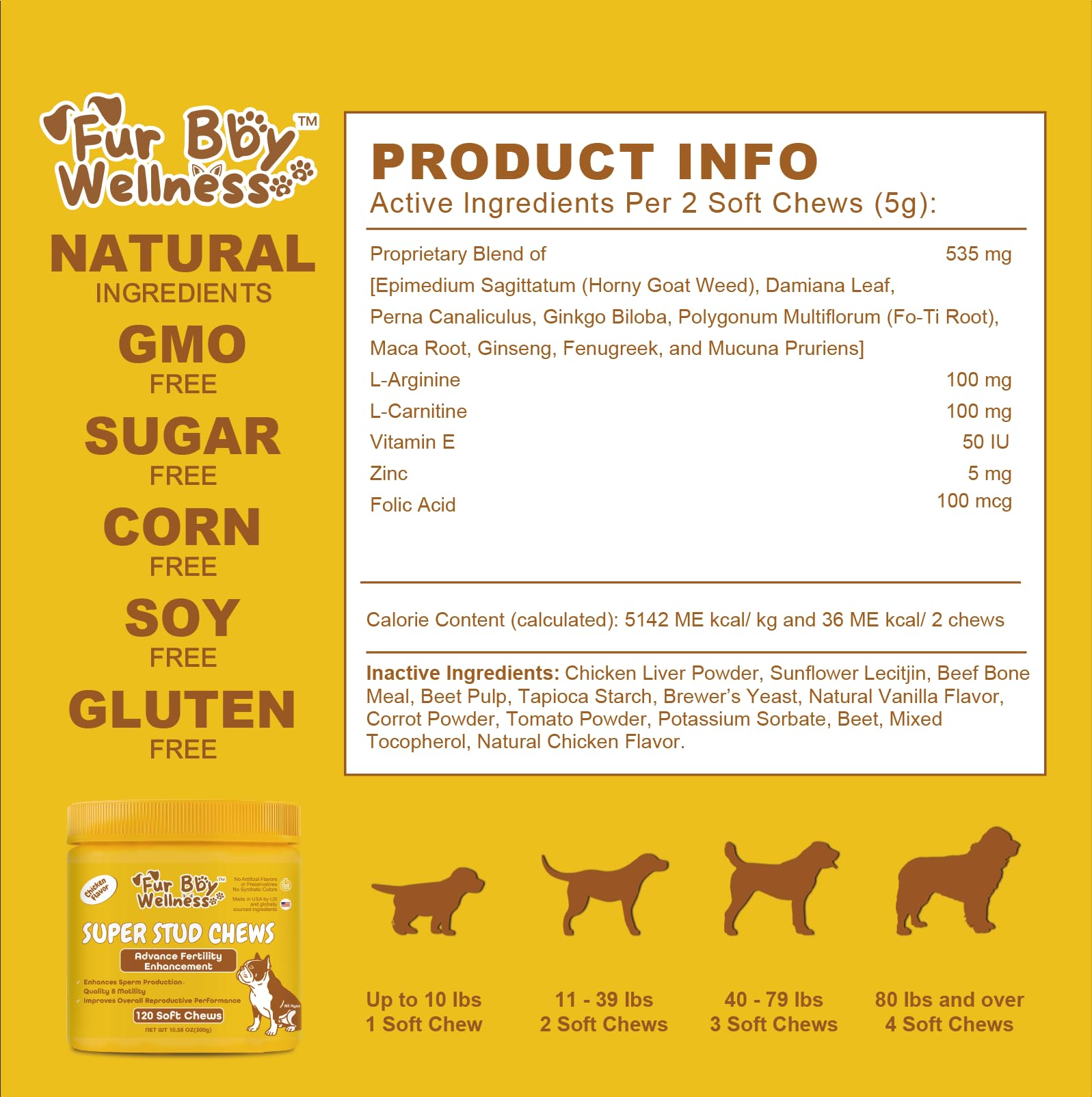 Reproductive Health Supplement for Dogs - Fertility & Breeding Support Soft Chews with L-Carnitine, Zinc, Ginseng & Vitamins - Boosts Reproductive Cells, Testosterone & Vitality - 120 Count — Amazon image 3
