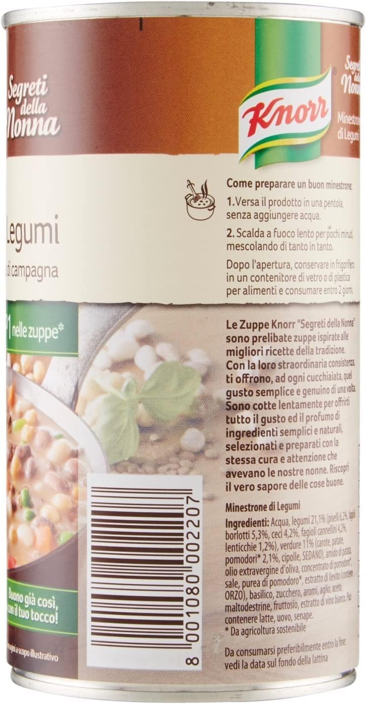 Italian Gourmet Hülsenfrüchte Minestrone Suppe 12 x 500 g Dose – Herzhafte italienische Gemüsesuppe mit Bohnen & Leguminosen, Großpackung Vorrat, schnell servierfertig + Italian Gourmet Polpa