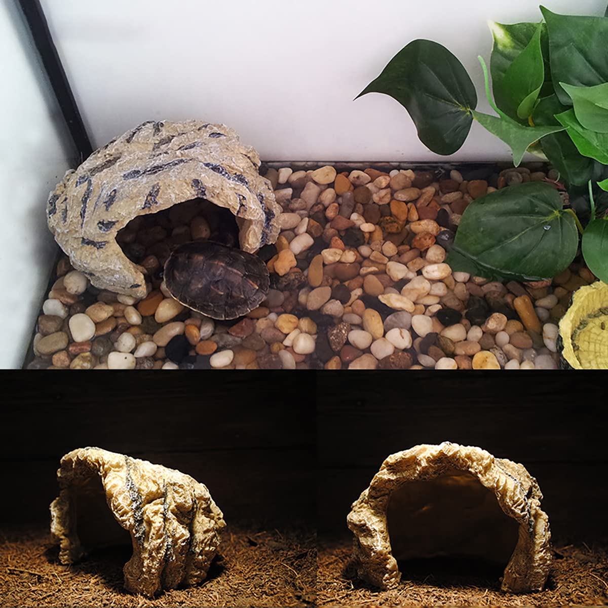 Refugio Cueva Reptil, Piel Dragón Barbudo, Santuario Hábitat Piel Baño Tortugas Marinas Y Reptiles En Acuario, para Decoración Hábitat Terrarium,C