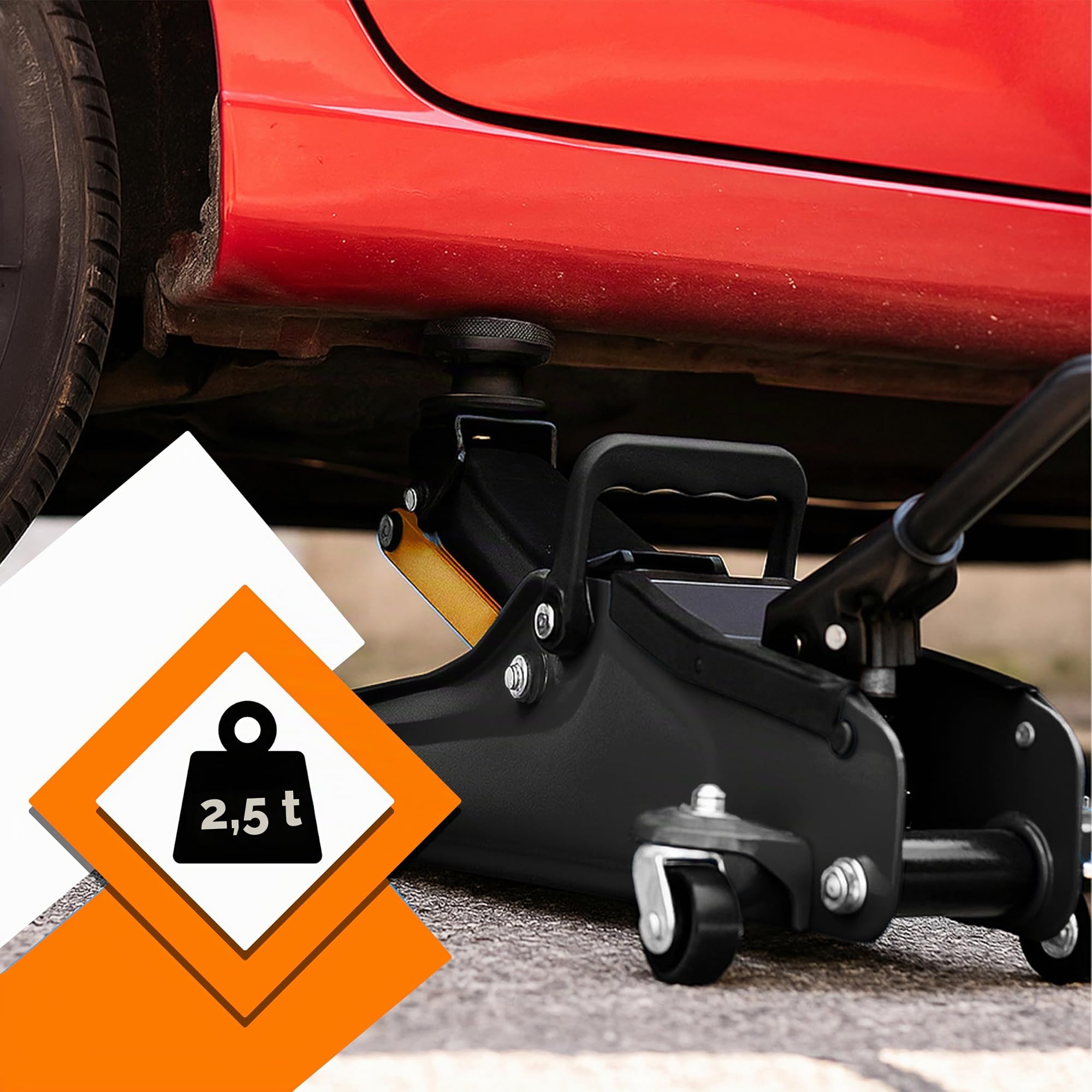 Retoo Wagenheber Hydraulisch - Rangierwagenheber 2,5T, Flacher aus lackiertem Stahl, Hubhöhe 85-365 mm - Profi Autoheber für PKW, SUV & Tiefergelegte Fahrzeuge