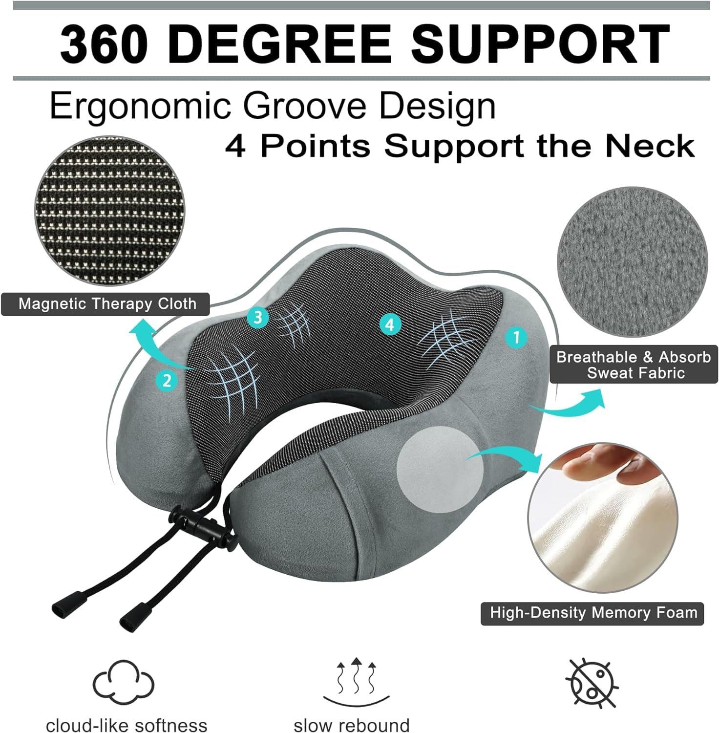 Poduszka Podróżna Poduszka podróżna z pianki Memory Pillow, poduszka na szyję, miękka poduszka podróżna do samolotu Poduszka na Kark(Grey)