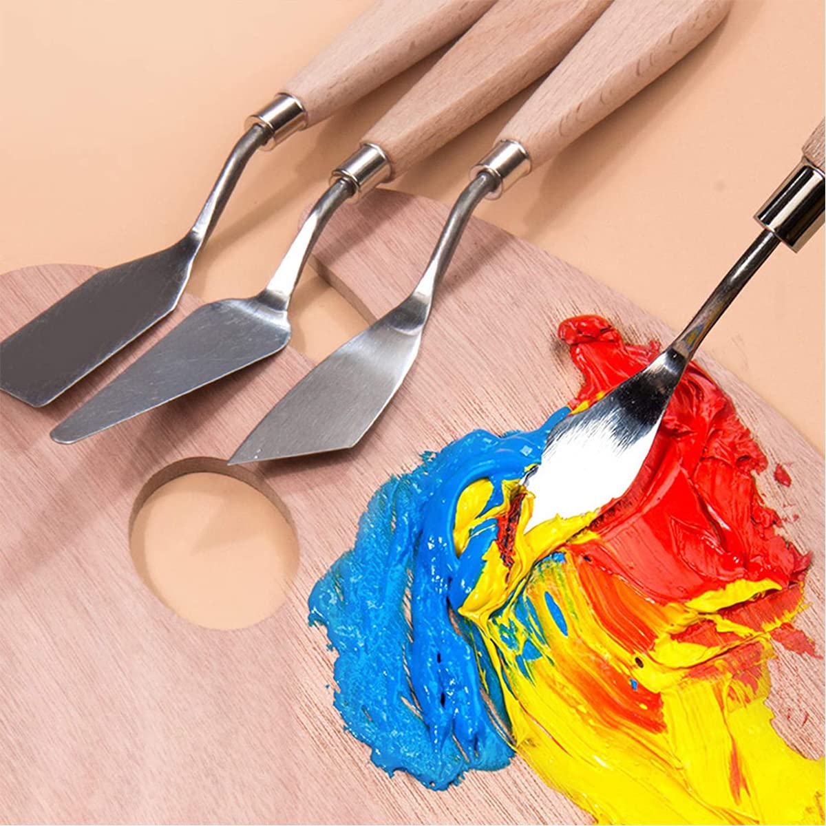 Farbmesser-Set – 10 Stück Edelstahlspachtel, Palettenmesser, Malwerkzeuge, Metallmesser, Holzgriff mit verschiedenen Formen und Größen für Ölmalerei, Acryl-Mischung