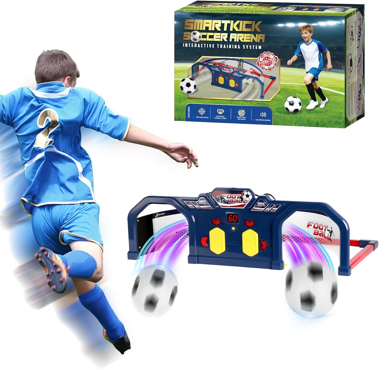 Soccer Trainer Kids Indoor Soccer Training Set 2 Game Modes with Auto-Scoring Improve Agility Control & Foot-Eye Coordination Family Fun Football Party Toys Soccer Gifts for 6+ Year Old Boys