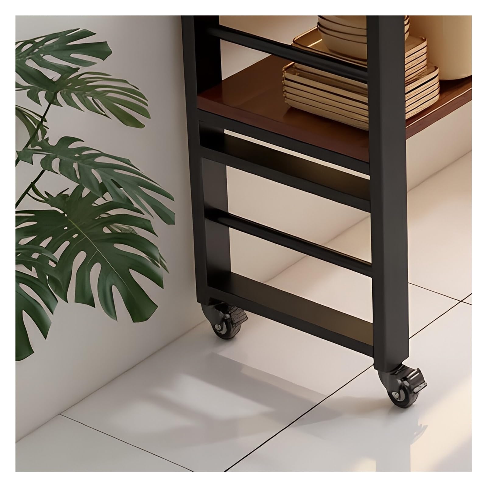 Carrello da cucina Carrello for isola da cucina con ruote con serratura Carrello portaoggetti con struttura in metallo e piano in legno(L)
