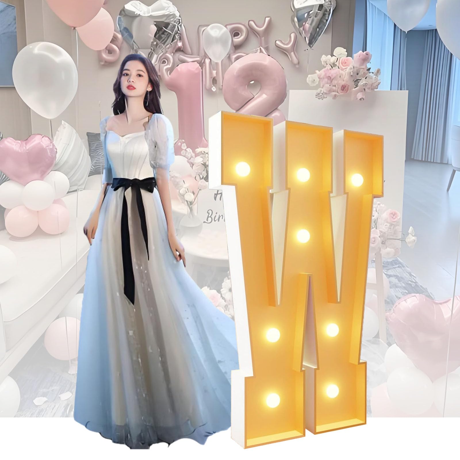 Große neonbeleuchtete Buchstaben mit Mosaik-Ballonrahmen und Ballonbogen-Set, perfekt für Geburtstage, Hochzeiten und Babypartys