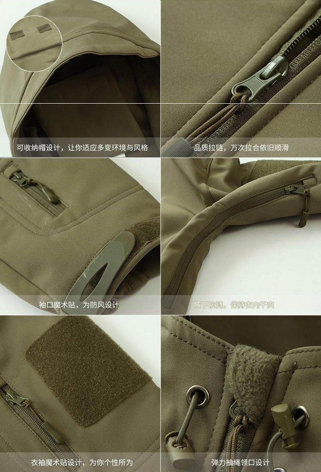 Trajes de pesca para hombre, piel de tiburón, forro polar suave, grueso, montañismo, camping, tácticas, entrenamiento, impermeable, verde militar