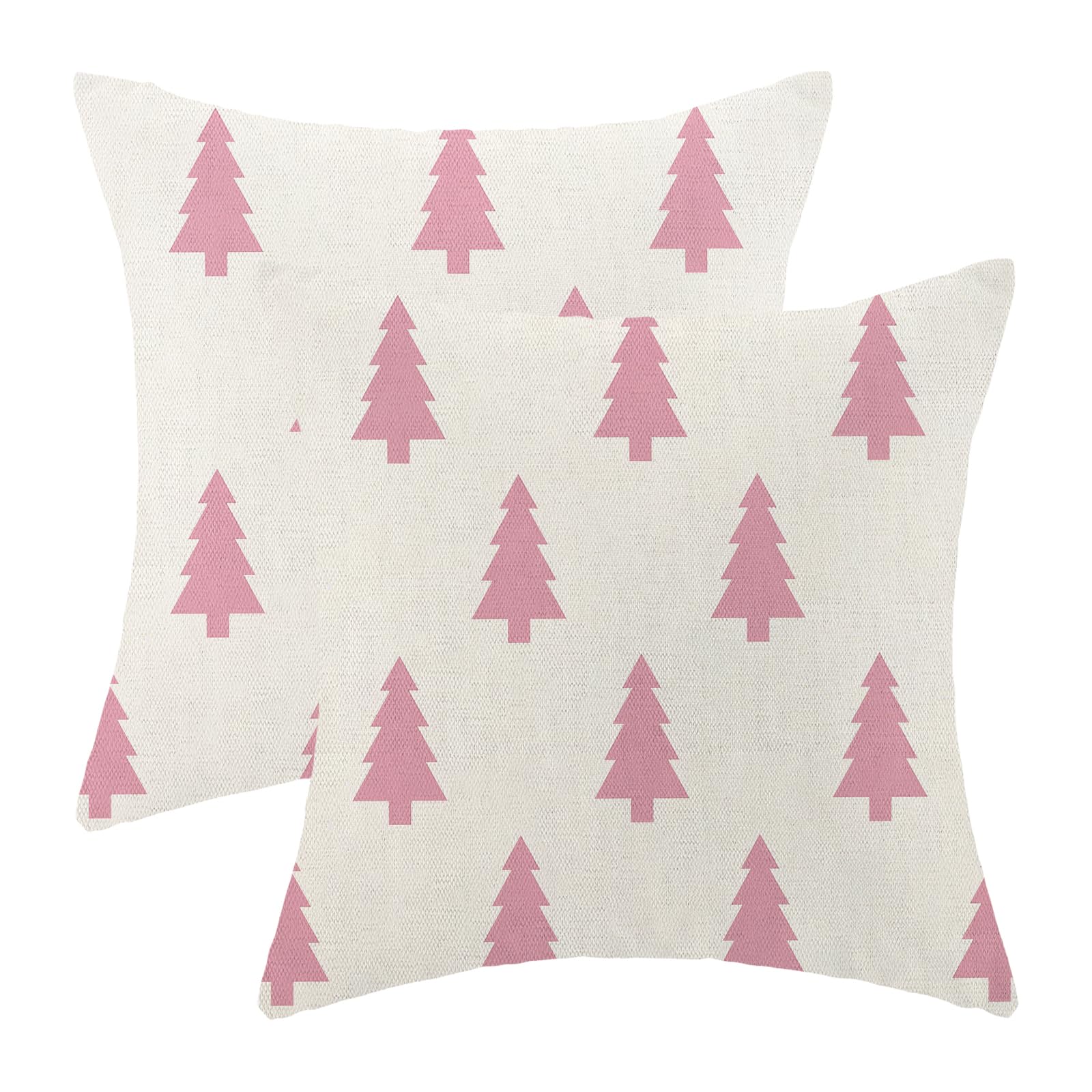 BETGINY Christmas Pillow Covers 18X18 Inch Pack of 2, White Pink Christmas Tree Geometric Decorative Throw Pillow Linen Winter Xmas Pillow Cases