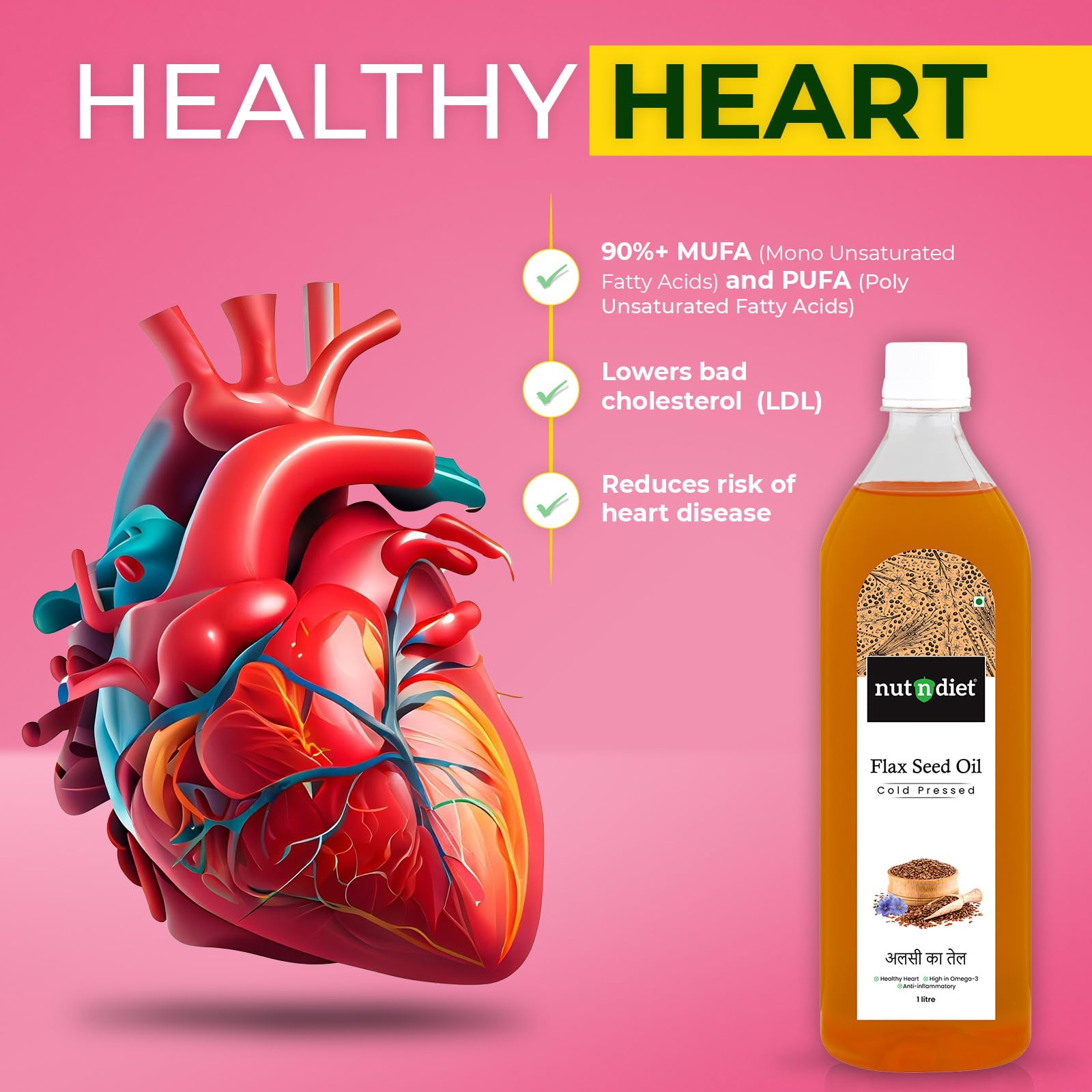 nutndiet Cold Pressed Flaxseed Unrefined Oil 100ml Glass Bottle | Alsi Ka Tel | Pure Omega 3-Rich for Heart Health & Immunity | Multipurpose Oil - Image 5 thumbnail